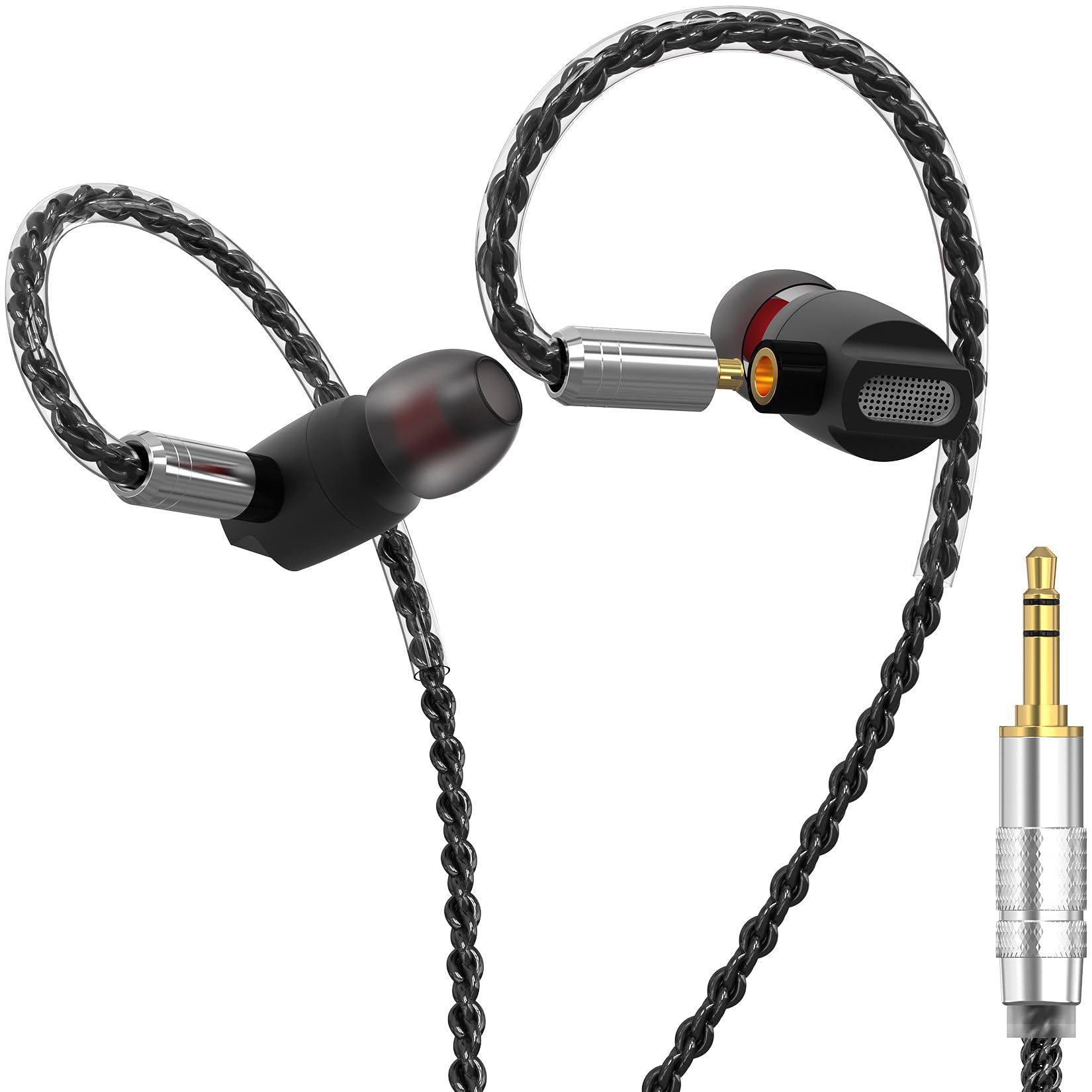 GUAEIMO G8M3A2B Dynamic Driver IEM Earphones with Detachable MMCX Cable - HiFi in-Ear Monitors with 8-Core Braided Wire and 3.5mm Plug for Audiophiles and Daily Listening Matte Black