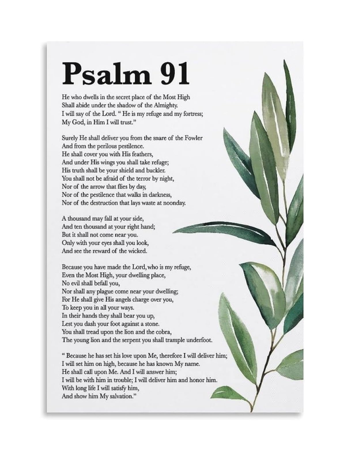 MDBJTCYZN Psalm 91 Bible Verse Wall-Art, Laminated Scripture Print, Christian Decor for Prayer Room, Religious Gift for Baptism, Confirmation​(Unframed,16X24inch(40X60cm))