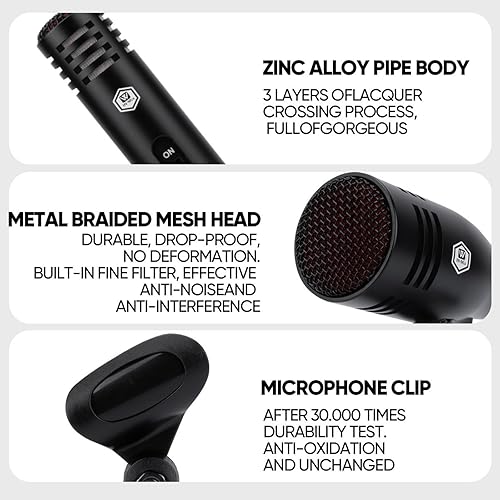 Miniatura 4 de W IN-MIX Kit de micrófono de batería dinámico con cable de 7 piezas (metal completo) - Micrófono de Kick Bass, TomSnare y platillos para batería,