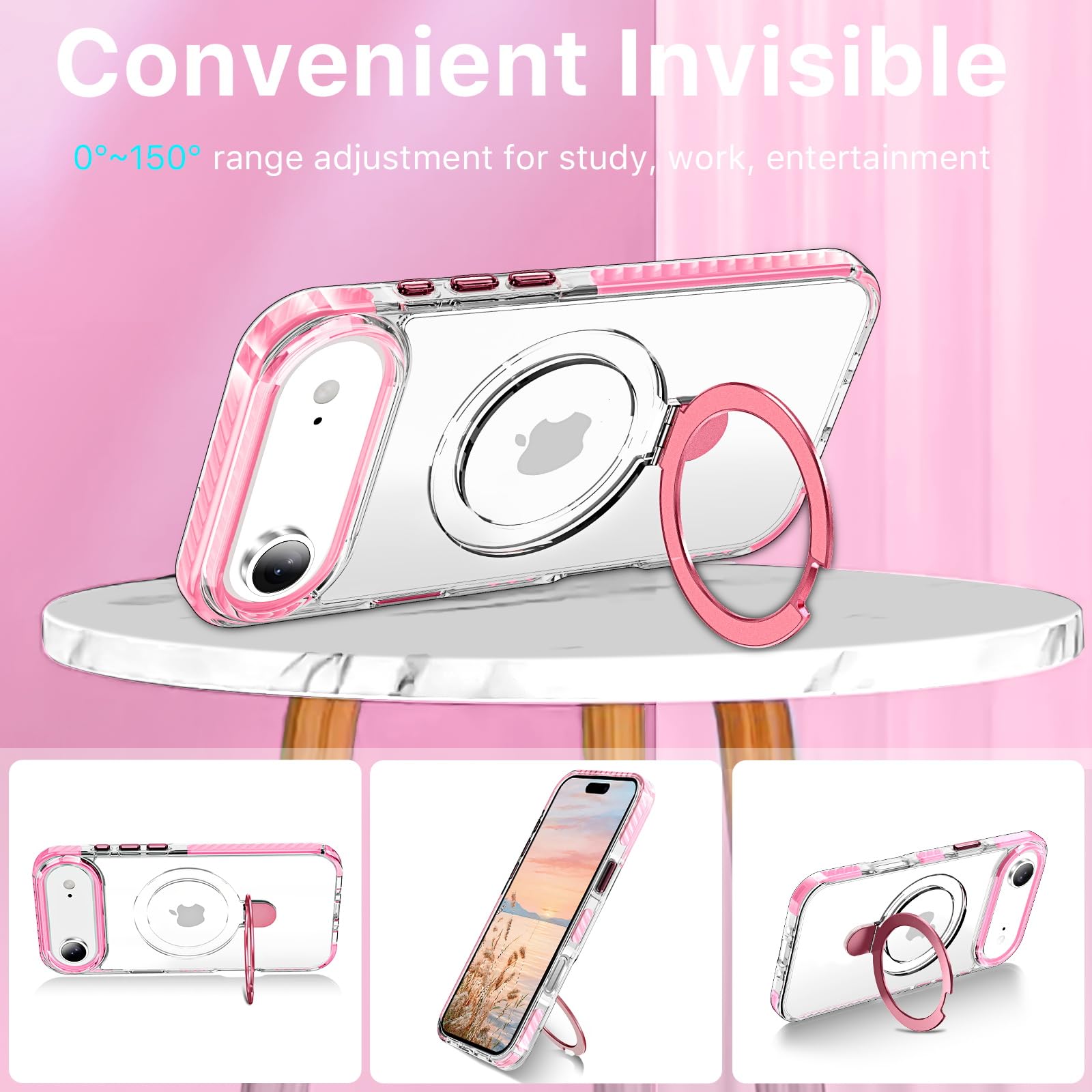 Coque magnétique transparente pour iPhone 17 Plus avec anneau de