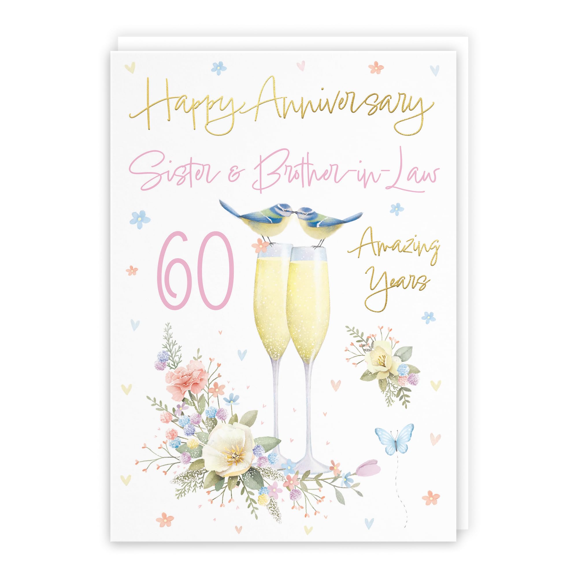 Hunts England, Sister And Brother-in-Law 60th Anniversary Card, A5 Size, Champagne Flutes, Gold Foil