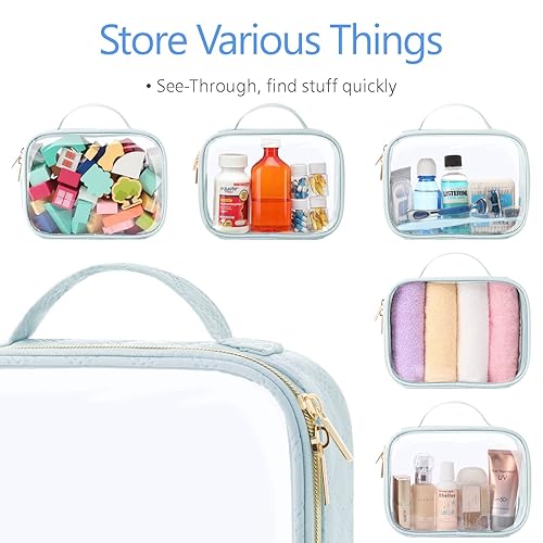 Miniatura 7 de PACKISM Bolsa de aseo aprobada por la TSA, paquete de 3 bolsas de maquillaje transparentes con asa de apertura grande, bolsas de aseo transparentes