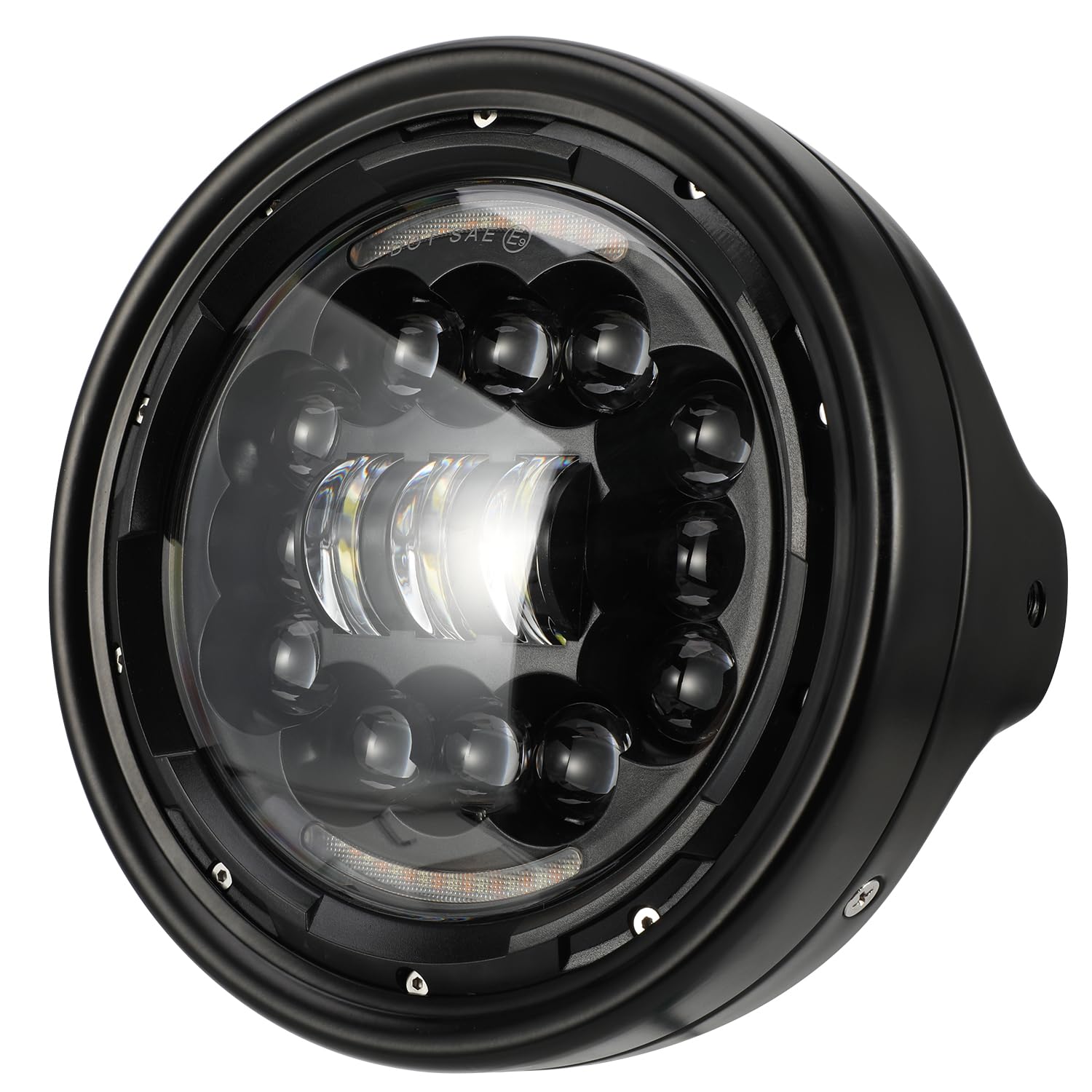 Faro rotondo per moto con proiettore LED e staffa di montaggio, alogeno