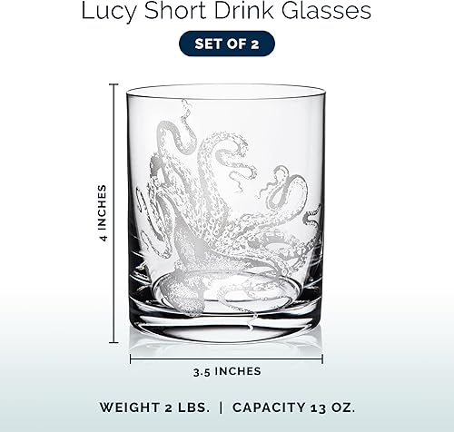 Miniatura 10 de Caskata Lucy the Octopus Highball - Juego de 2 vasos de cristal sin plomo hechos a mano artesanales, regalo perfecto para bodas, cumpleaños y
