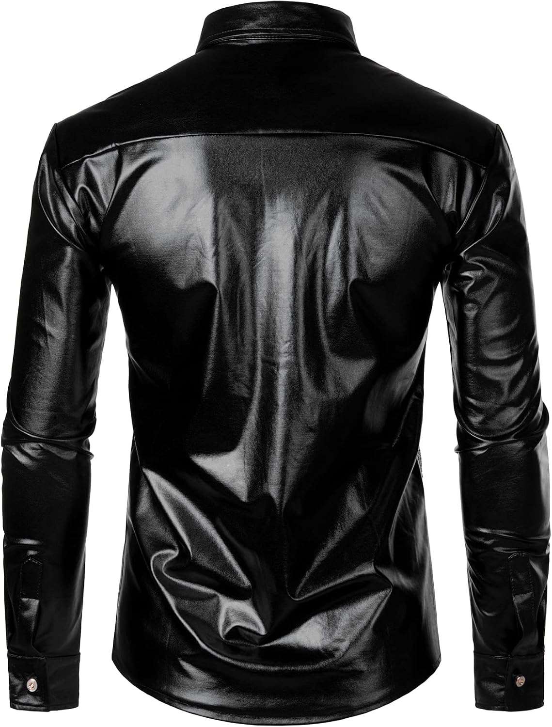 LucMatton Men's Shiny Metallic Long Sleeve Slim Fit Button Down Shirts for Club Rock Hip Hop Disco Party Cosplay