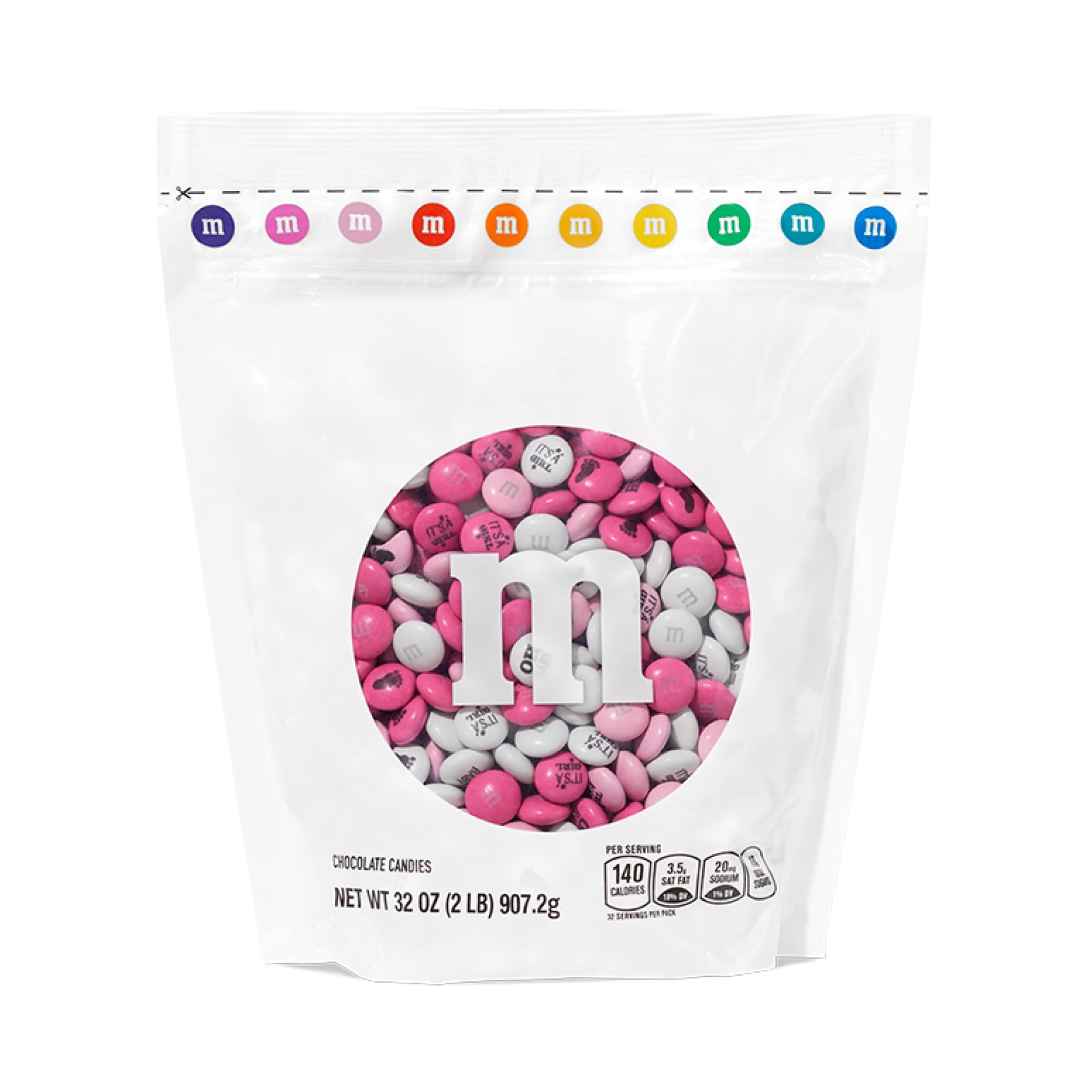 M&M'S World It's A Girl Milk Chocolate Candy 2lb Bag with Pink and White M&M'S for Baby Girl Showers Gender Reveal Parties and Baby Celebration Favors