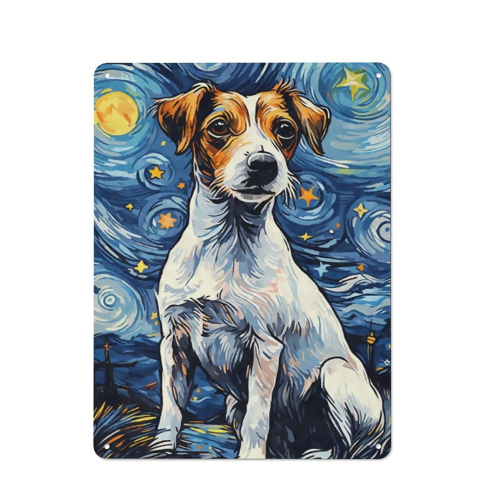 Junmoney Style-17 Shop Front Style Jack Russell Terrier Night Cafe Metal Sign 40X30cm, Bistro Wall Plaque For Tea Room, Shop Wall Or Breakfast Area