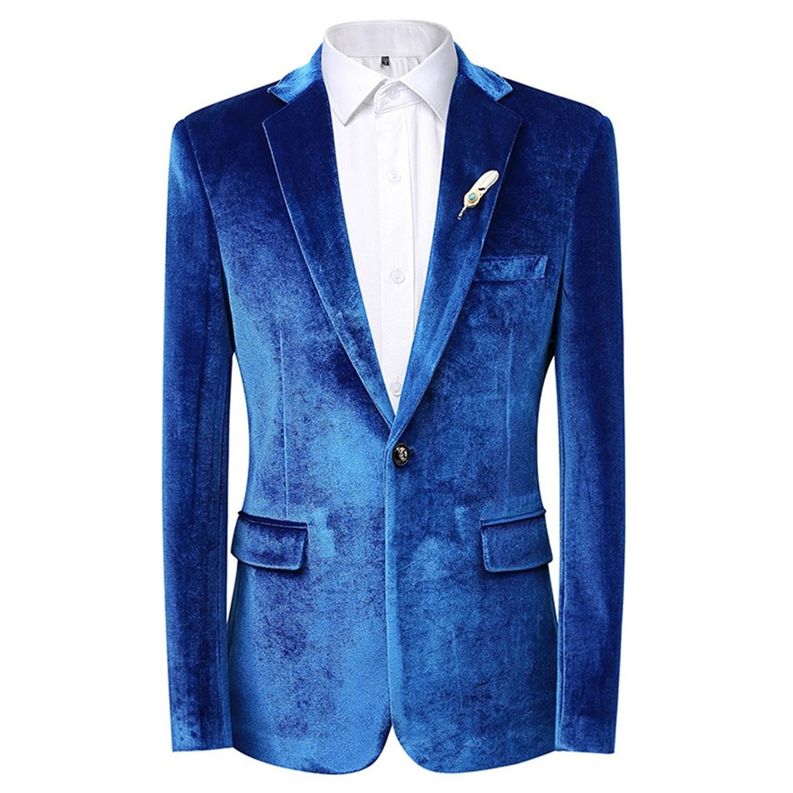 Abito da Uomo in Velluto 2 Pezzi, vestibilità Slim, Smoking con Un Bottone, Blazer e Pantaloni, vestibilità Regolare