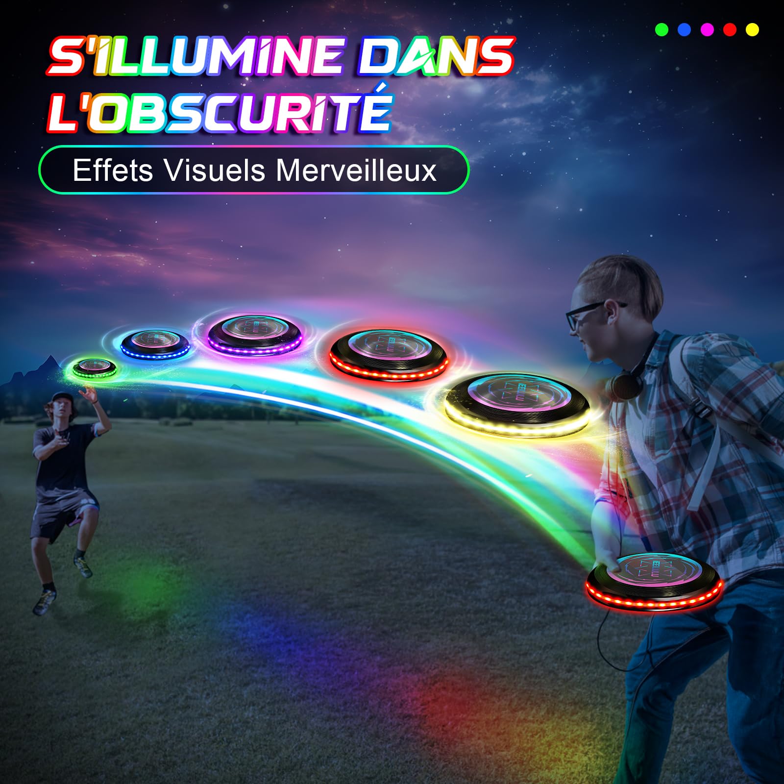 IEEILULU Disque Volant Lumineux, Ultimate Frisbee, Frisbee Lumineux avec 49 Lumières LED, Réutilisable, LED Disque Volant Compétition Funsport pour Adultes Enfants Plage Pelouse Extérieur