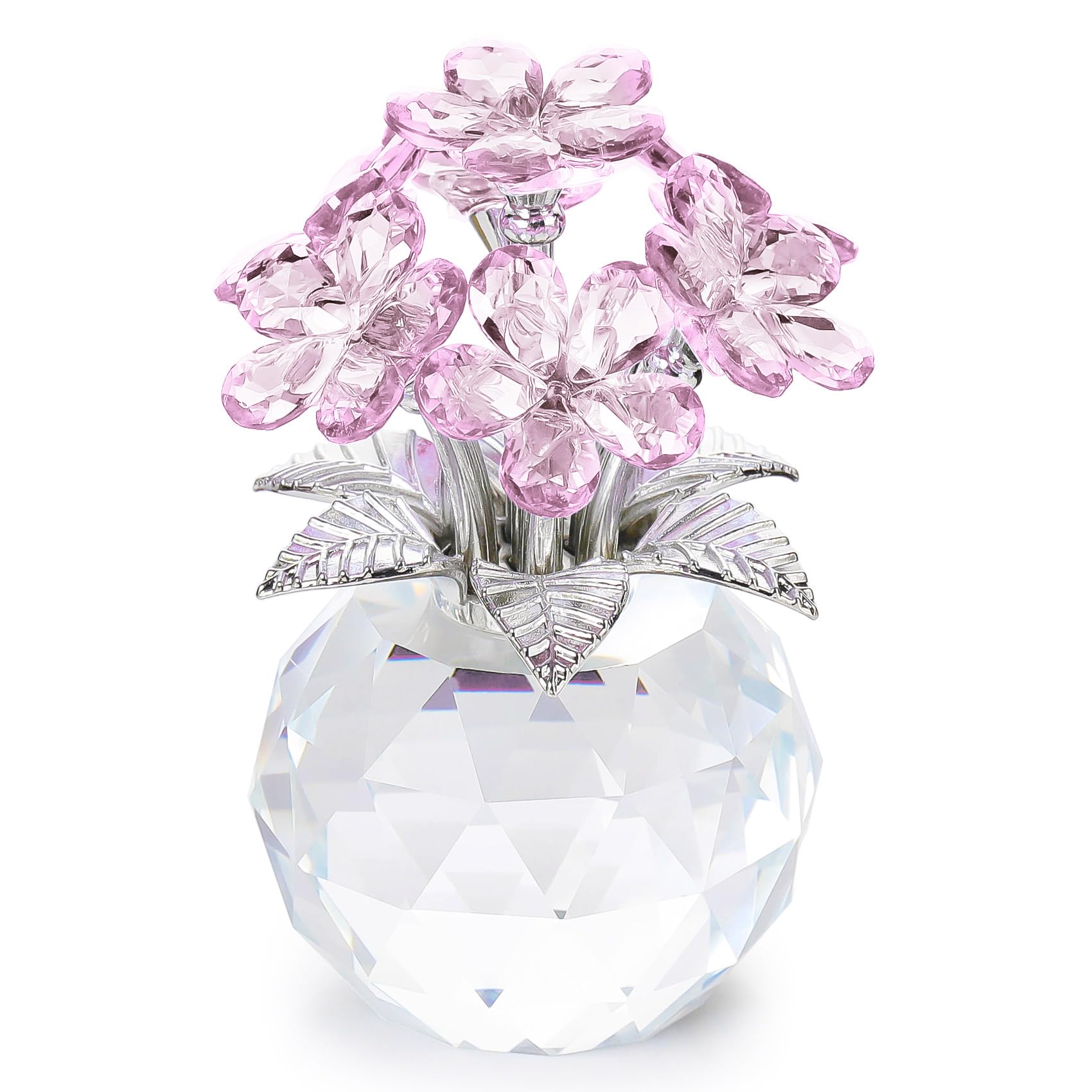 YWHL Pink Crystal Forget Me Not Figurines with Base
