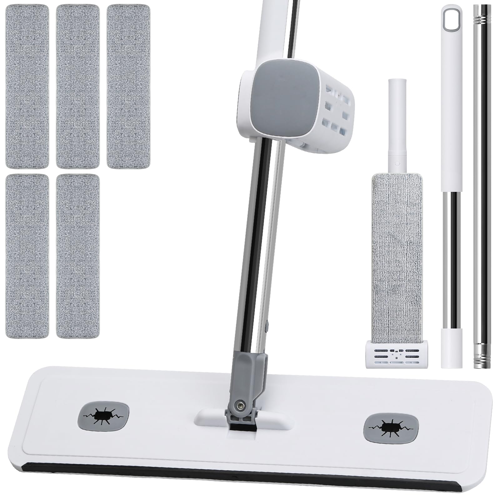 Mocio Lavapavimenti Con Secchio Autostrizzante - Set Completo Con 8 Panni Microfibra, Rotazione 360° - Foto 6