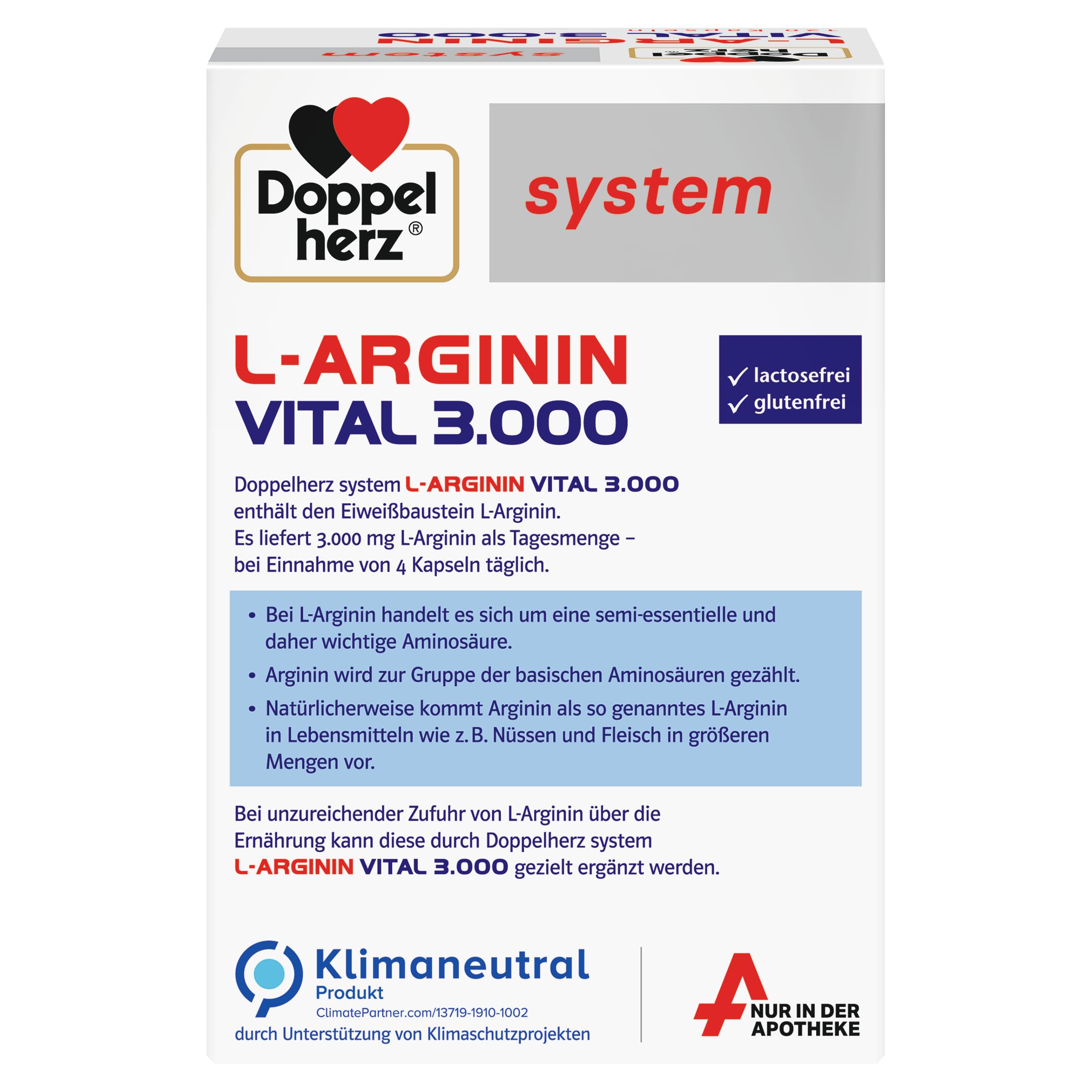 Doppelherz system L-ARGININ VITAL 3.000 – 750 mg L-Arginin pro Kapsel – Für den vitalen und aktiven Mann – 120 Kapseln 2er Pack