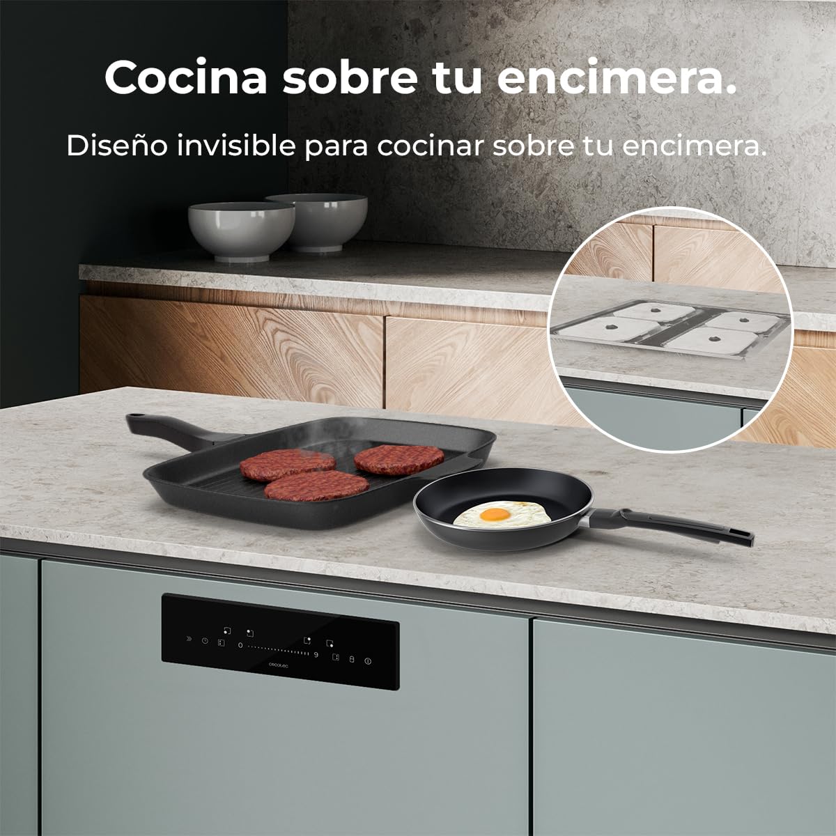 Cecotec Niewidoczna płyta indukcyjna 60 cm Bolero Squad I 4300 Invisible FullFlex. 7200W, panel z suwakiem, strefami FullFlex, 9 prędkościami i funkcją wzmacniacza, timer, blokada bezpieczeństwa