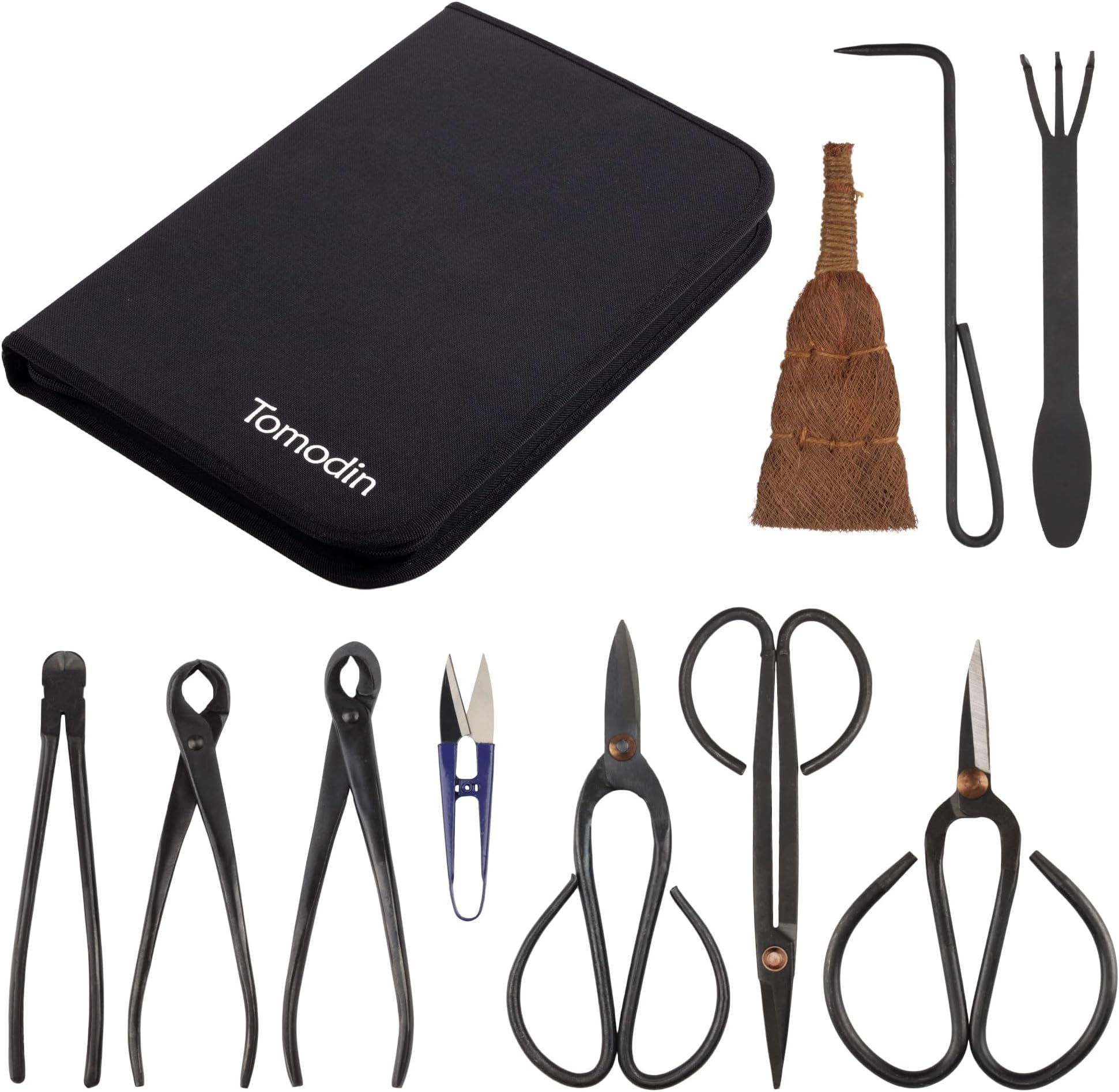 BambooMN Bonsai 10pc Advanced Care Set, Black Carbon Steel Tools, Shears, Concave & Knob Cutter, Wire Cutter, Trimming Scissor, Beginner Friendly