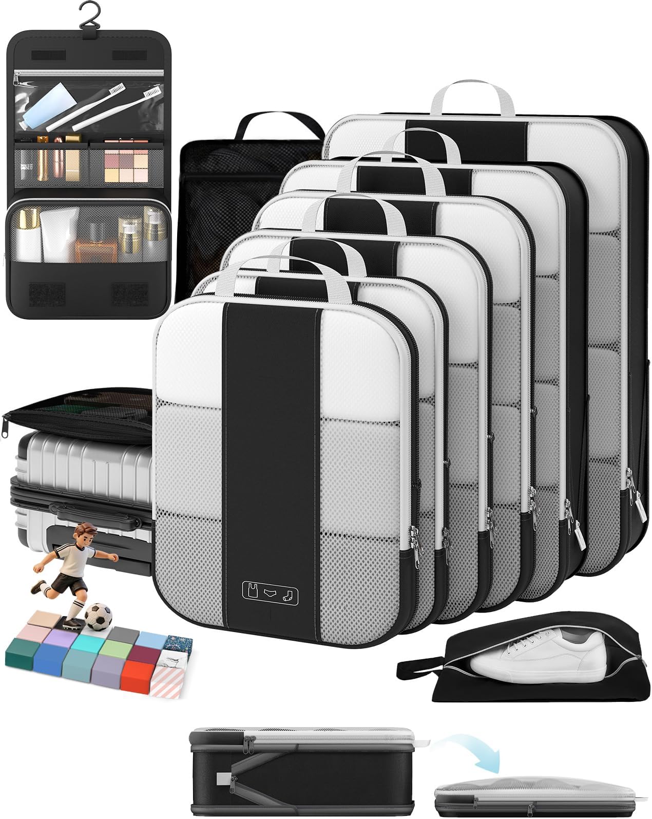 OlarHike 10 Set Compression Packing Cubes for Travel Essentials,Compressible Expandable Packing Cubes for Suitcase, Luggage Organizer Bags for Travel,Handy Helper for Organizing Clothes(Black)