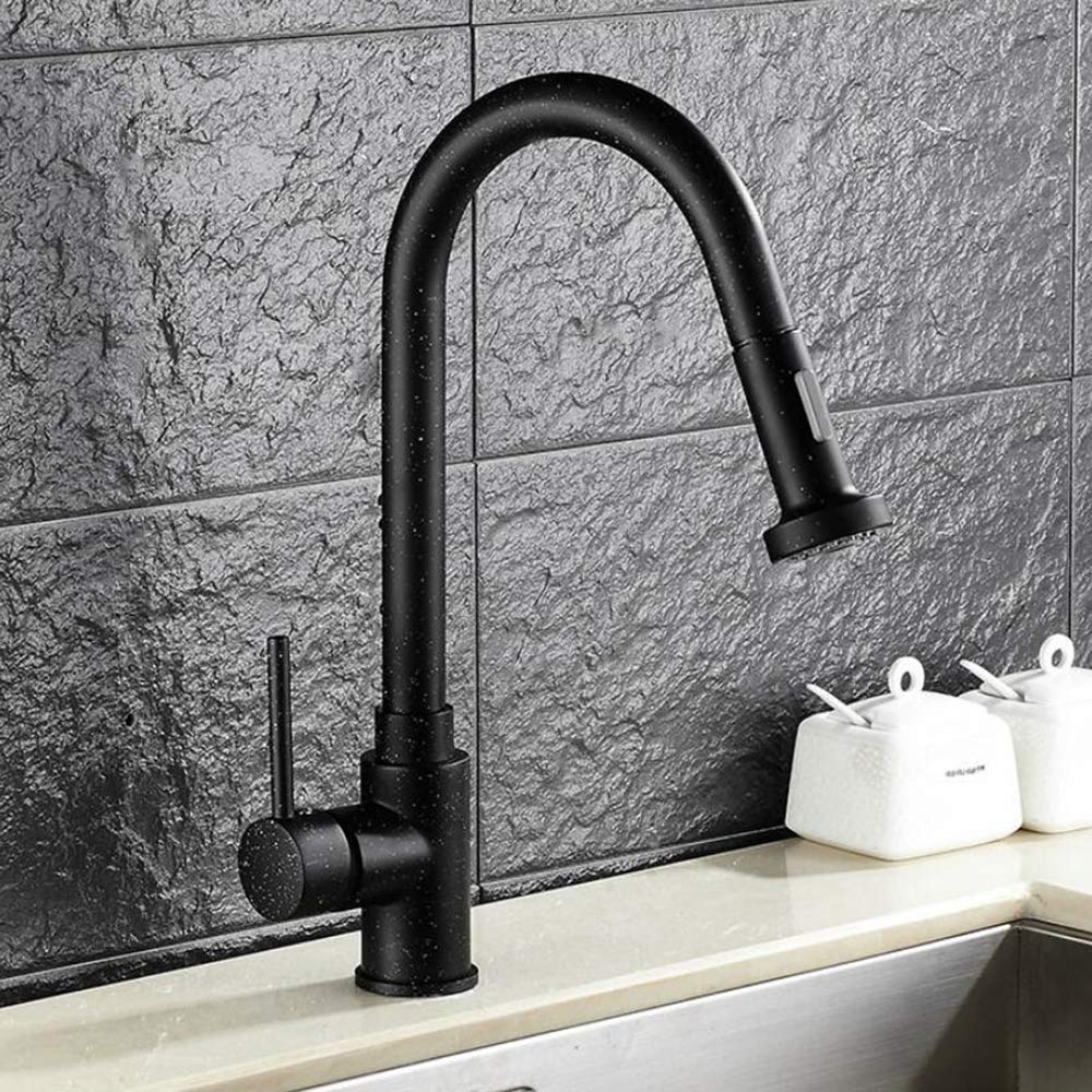 SBCGFY Kitchen Tap Modern Taps,Black Kitchen Taps With Pull Out Spray Head Single Lever Sink Mixer Tap 360 Degree Swivel Spout Water Faucet In Brass Vessel Faucet It'S So Kind Of