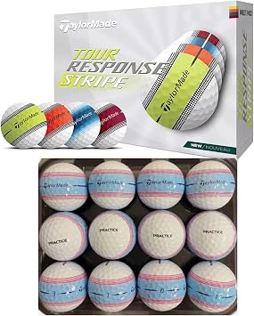TaylorMade Tour Response Stripe Practice Golf Balls Balls/Slight Paint Blemish - 12-Balls Blue/Pink
