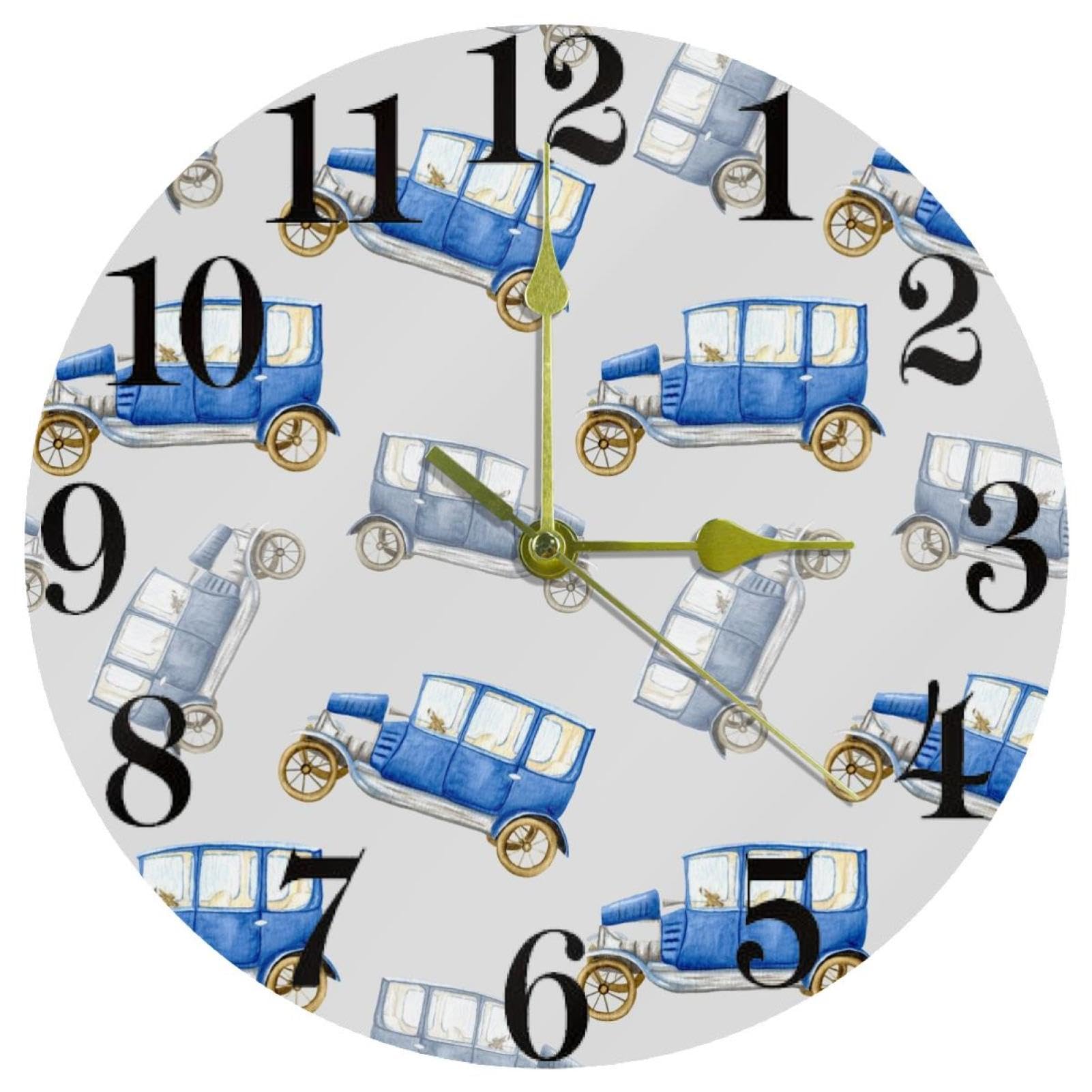 Horloge murale voiture retro bleue idee cadeau originale pour salon et maison