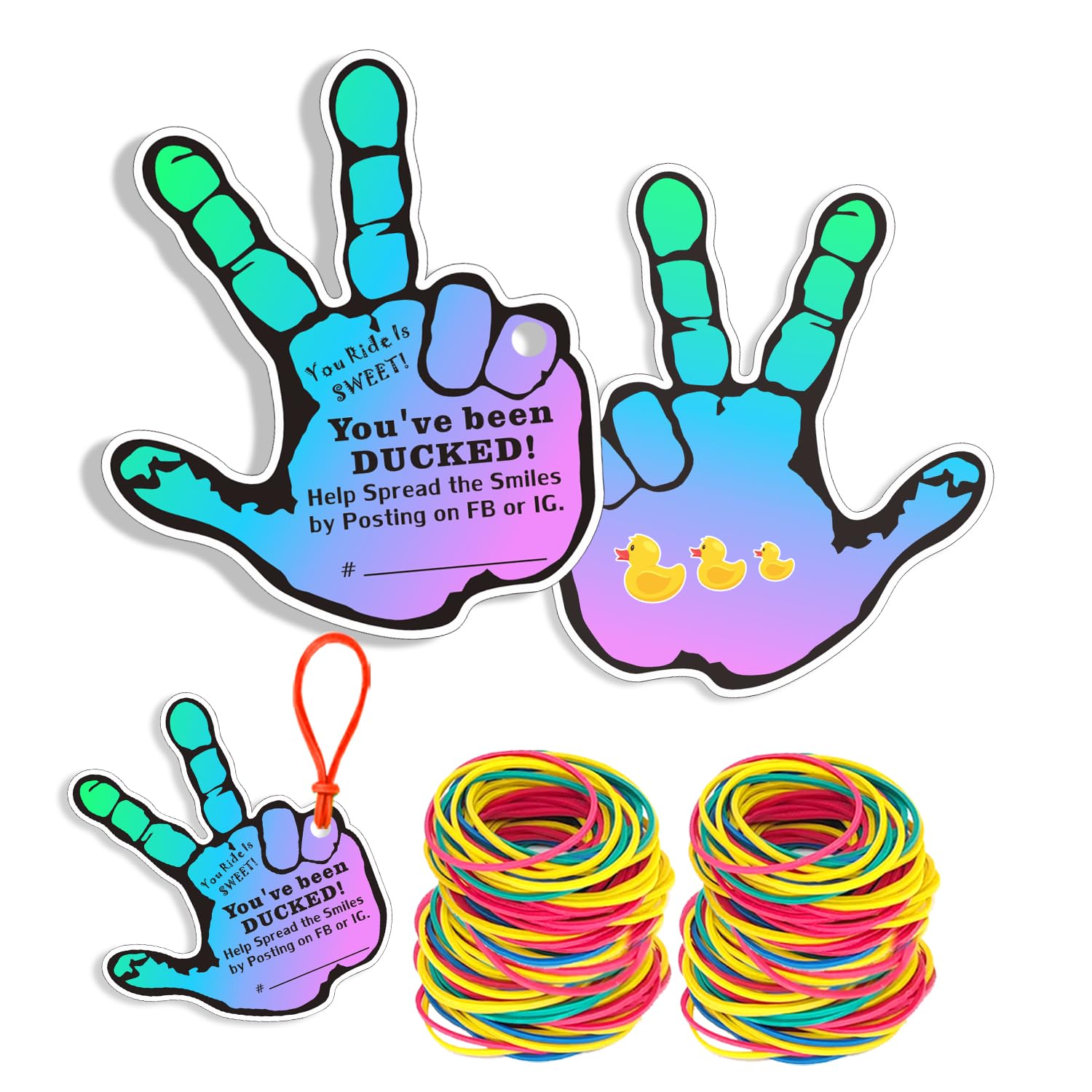 Victory Duck Tags - 30 Pack, 3.15x2.6 Inches, Hole & Rubber Bands, Perfect for Games & Gestures