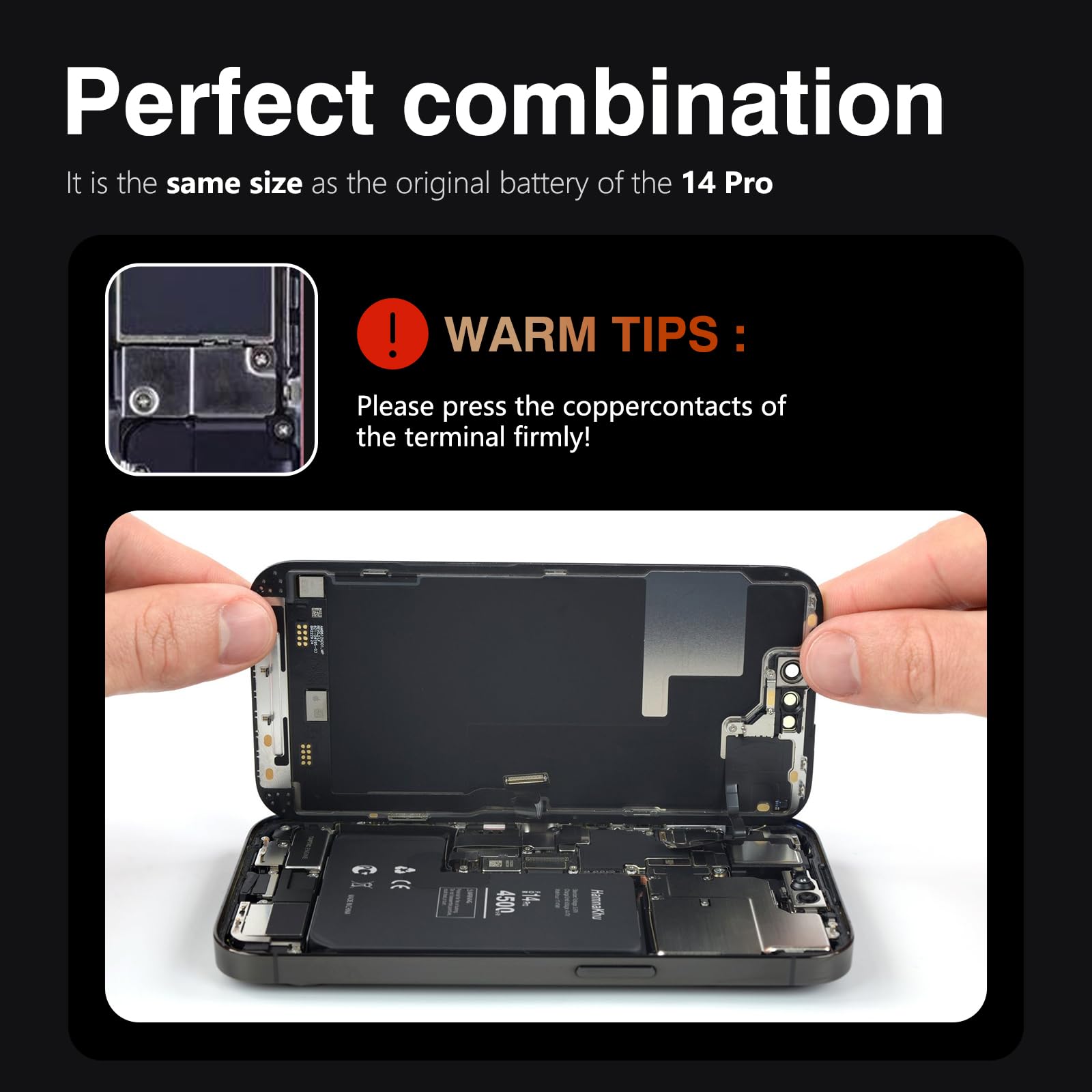 Akku 4500mAh für iPhone 14 Pro, hohe Kapazität 0 Zyklen Li-Ion Polymer Akku für Modell iPhone 14 Pro mit Reparatur-Tool-Kits
