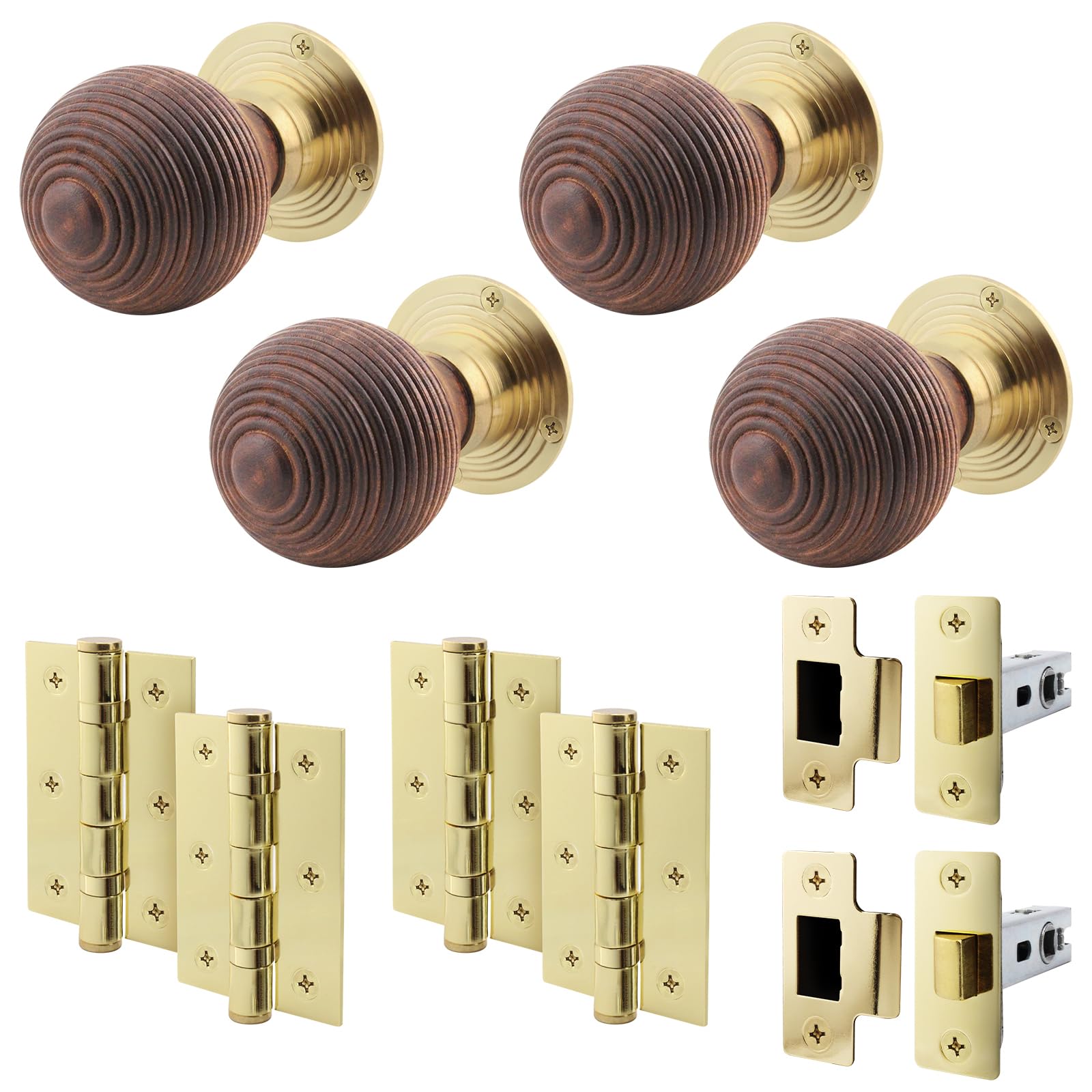 EAI Rosewood Door Knobs with Latch 76mm and Hinges, 2 Pack