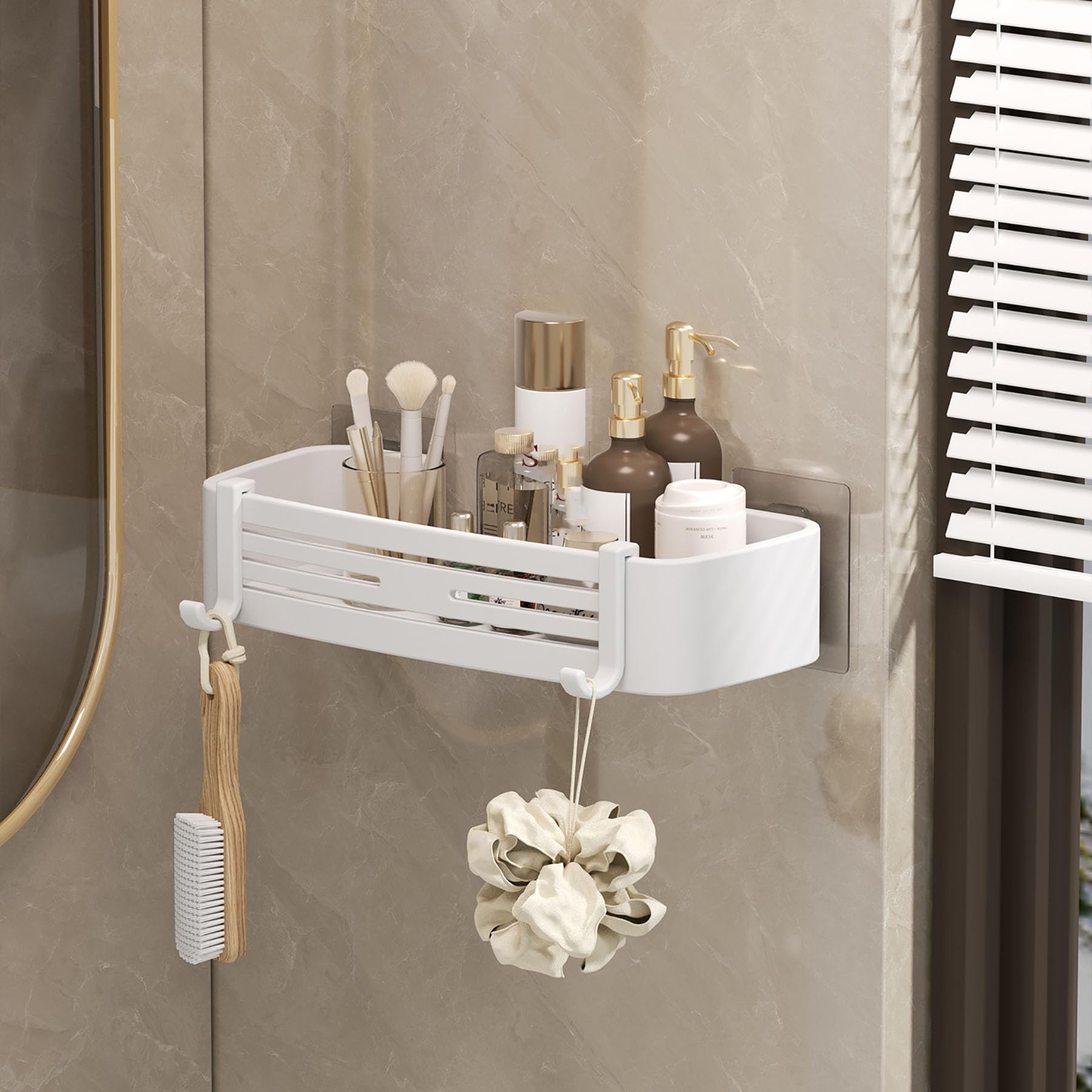 SRURLLUG Shower Caddy Adhesive Shower Organizer Bathroom Shower Shelves Rust Proof Shower Shelves No Drill Bathroom Shower Organizers