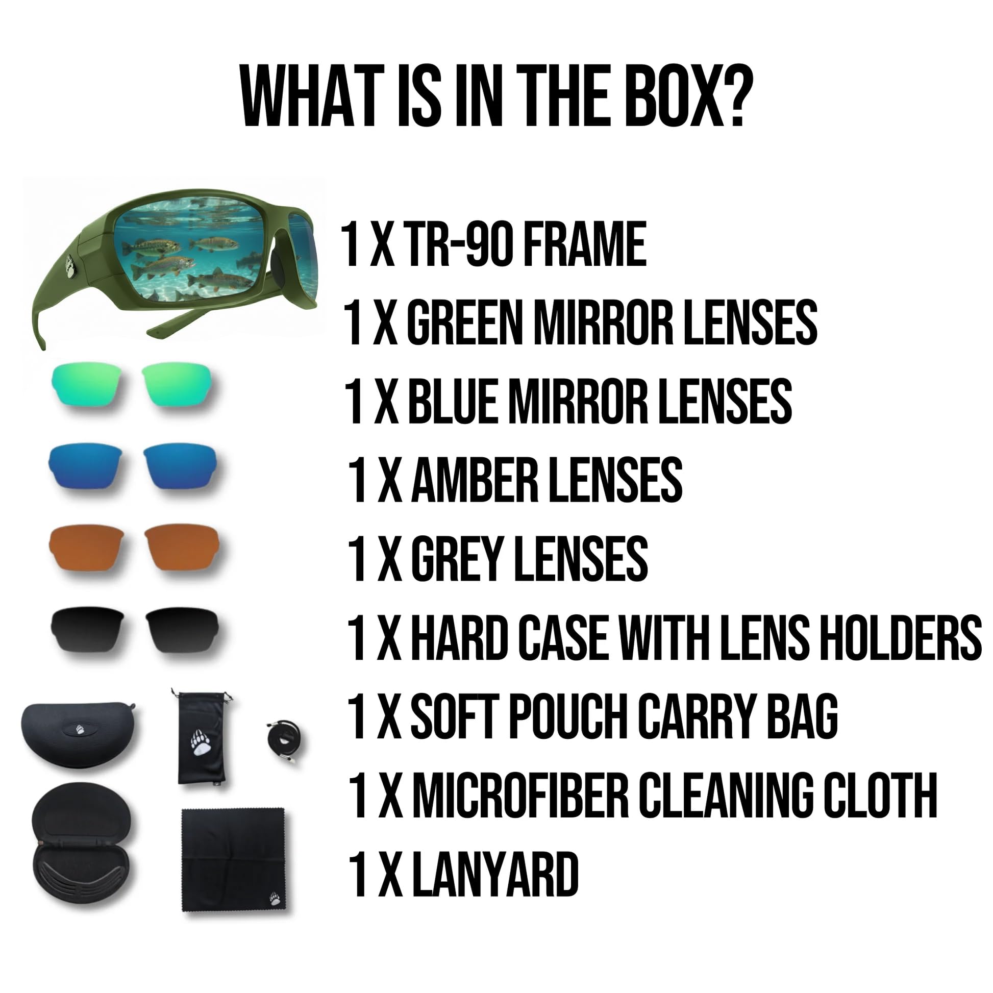 Kit profesional de gafas de pesca, gafas de sol polarizadas con 4 lentes para una visibilidad clara en aguas poco profundas y costa afuera, gafas de sol de protección ocular con marco TR-90 para un