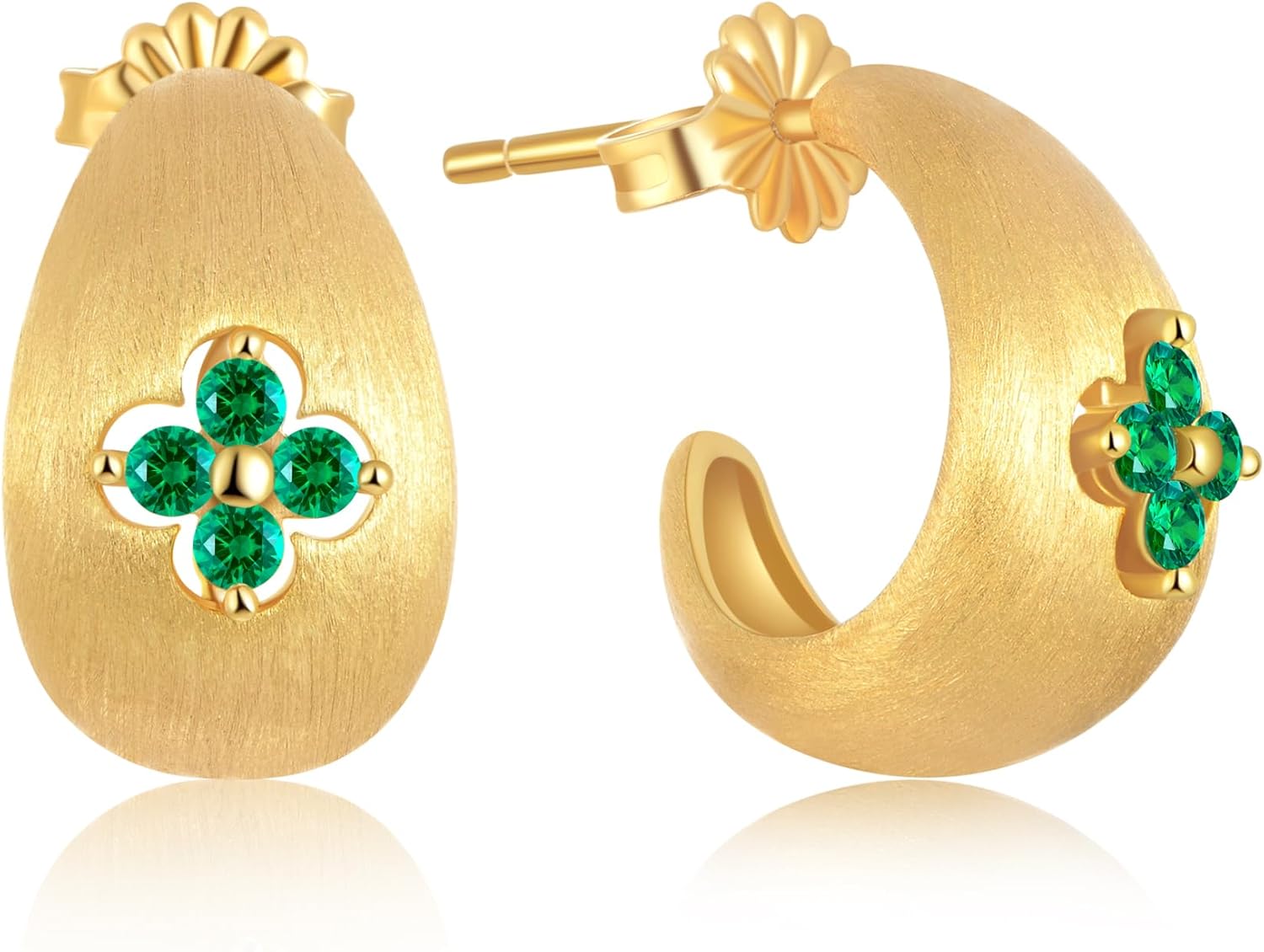 Clover Hoop Earrings for Women Gifts with Lab Grown Moissanite|Lab Grown Emerald|18K Gold Plated S925 Sterling Silver Non Tarnish