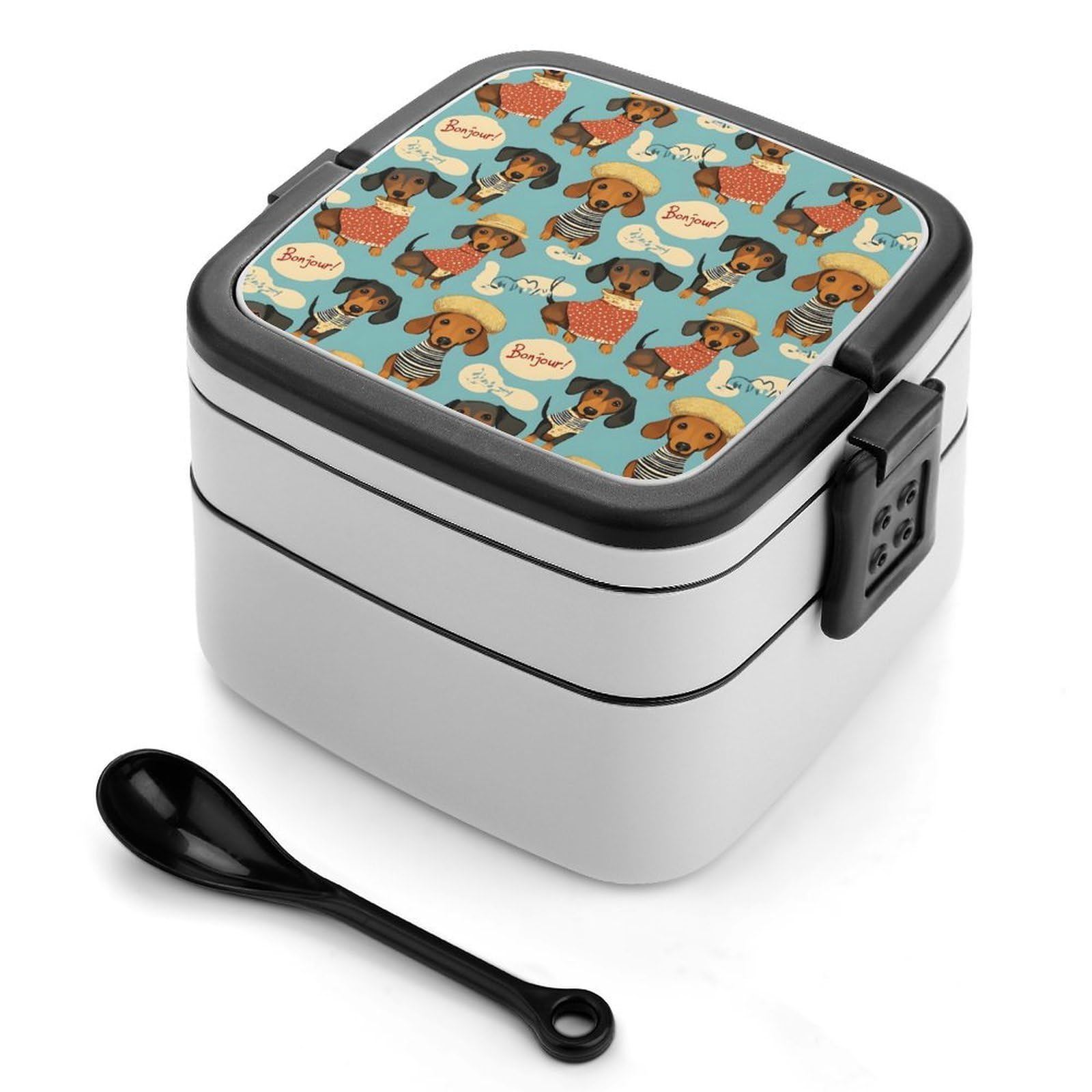 Cute Hat Dog Print Bento Box, Small Salad Container for Lunch, Cute Lunch Box Containers for Adults Women Men, Reusable Double Lunchable Stackable