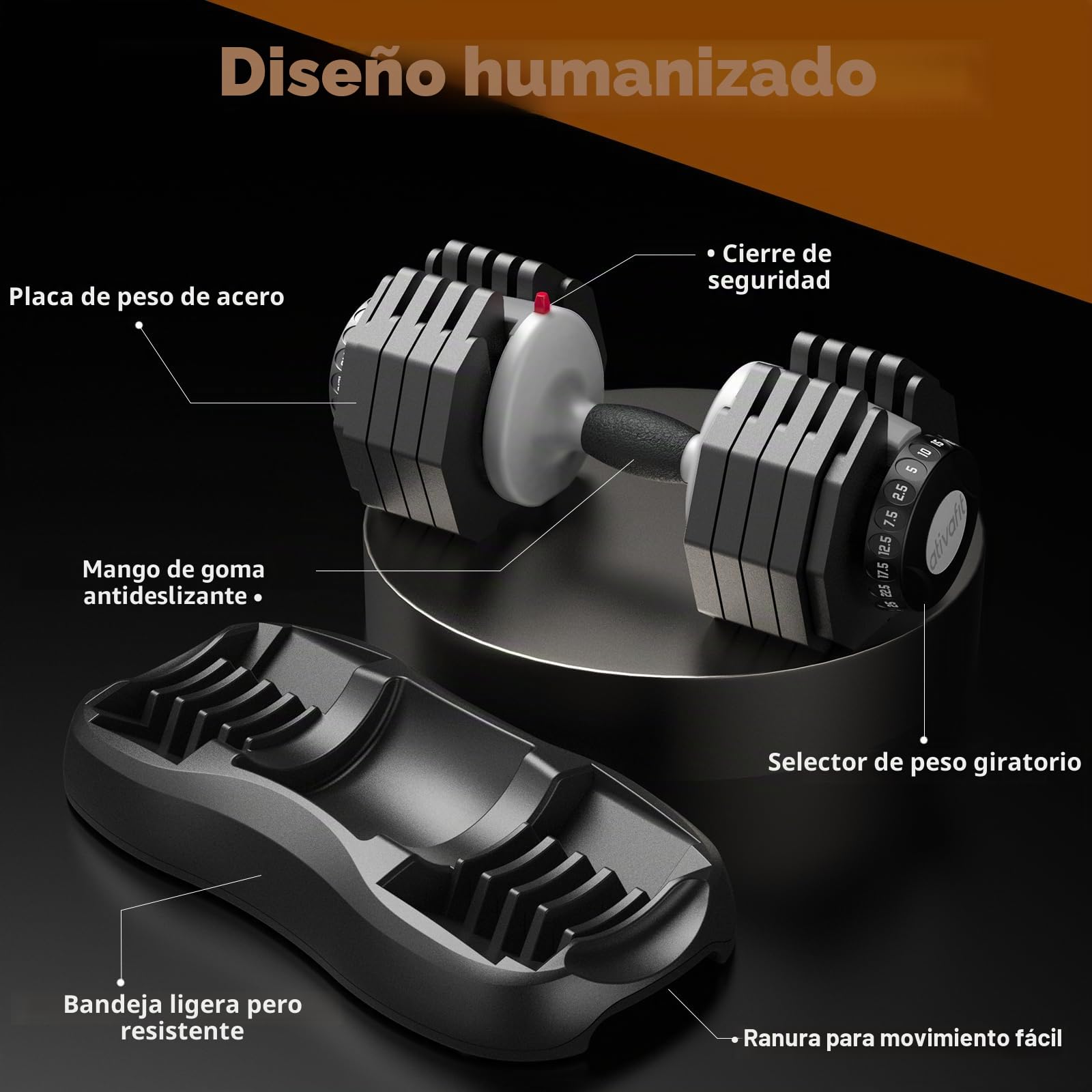 ATIVAFIT Juego de mancuernas ajustables (2 unidades) | Sistema de 12 niveles de peso (de 2,5 a 30 kg cada una) | Ajuste rápido mediante rueda, diseño ultracompacto