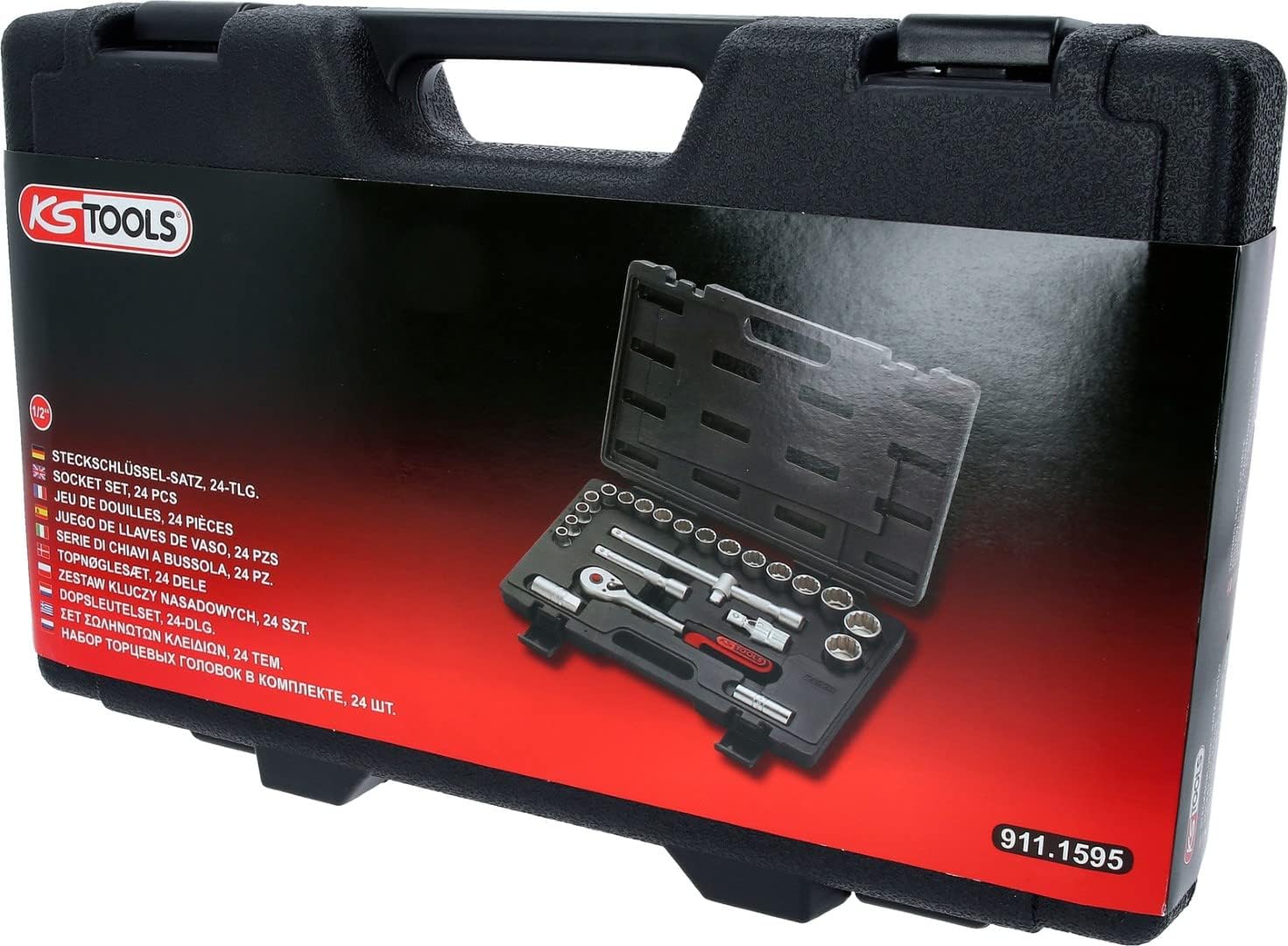 KS TOOLS 1/2" Socket Set, 24 pcs 12 Point