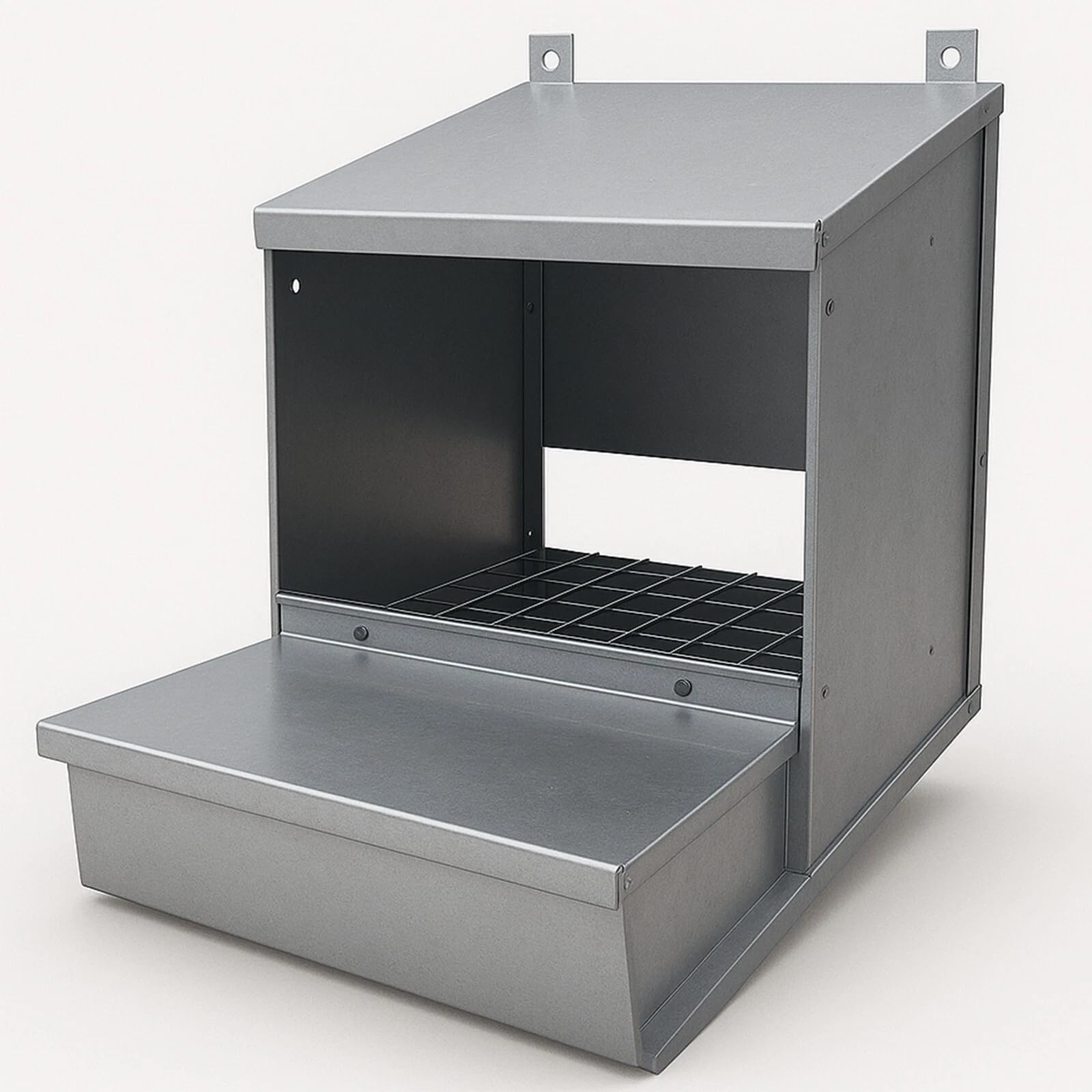 MAKA Nido per Galline Ovaiole 1 Posto Struttura in Lamiera e Rete Zincata Inclinata con Raccolta Uova Cassetta Contenente 30 Uova Ideale Pollaio Interno ed Esterno Tetto Spiovente 33x31x50 cm