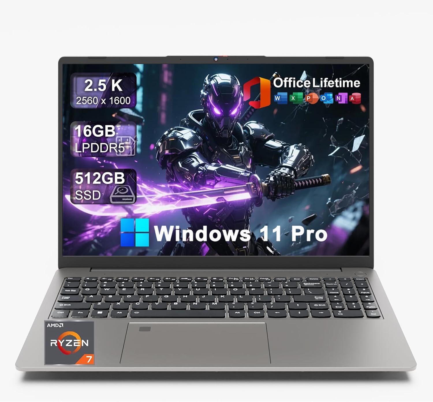 Gaming Laptop, 16GB DDR5 512GB SSD Laptop Computer, 16 Inch 2.5K IPS, AMD Ryzen 7 6800H, Office Lifetime, Win11 Pro, Office, Fingerprint, Backlit Keyboard, WiFi 6, Type-C