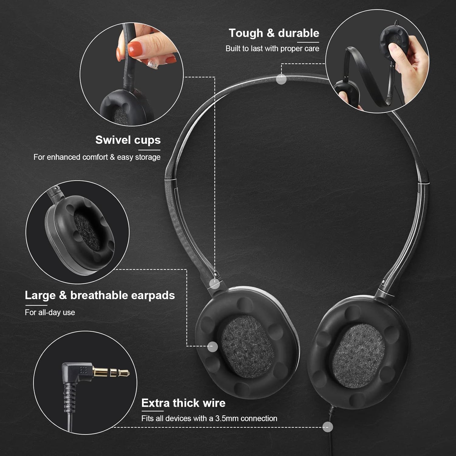 Flutesan 30 Pack Wired Headphones, Adjustable On Ear Headphones with Stereo, Earbuds for Schools, Laptop, Travel, Plane, Tablet(Mixed Colors) - Image 2