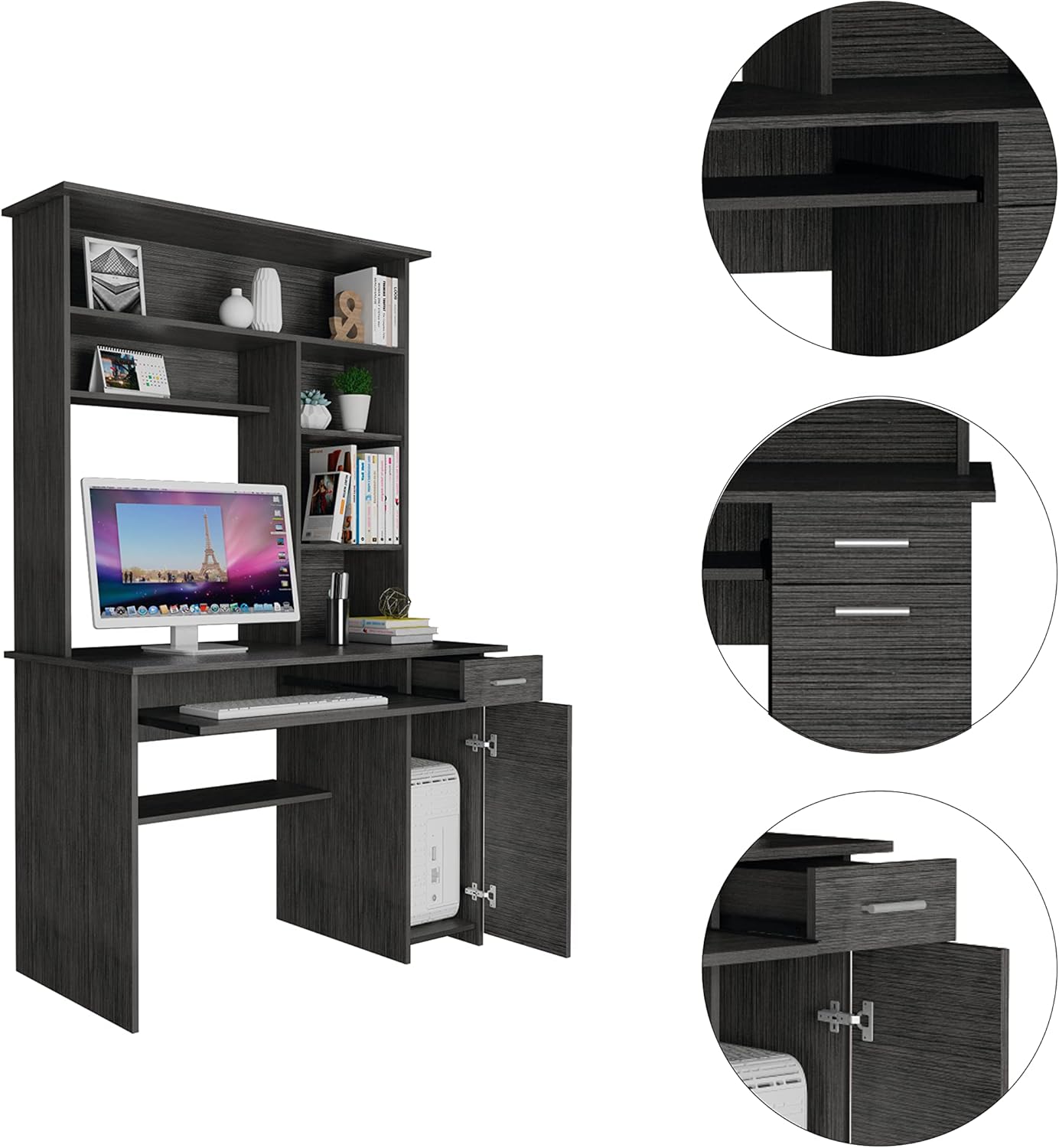 Home Office Computer Desk with 2-Drawers 7-Shelf Computer Desk with Hutch Smokey Oak,(2 Packages)