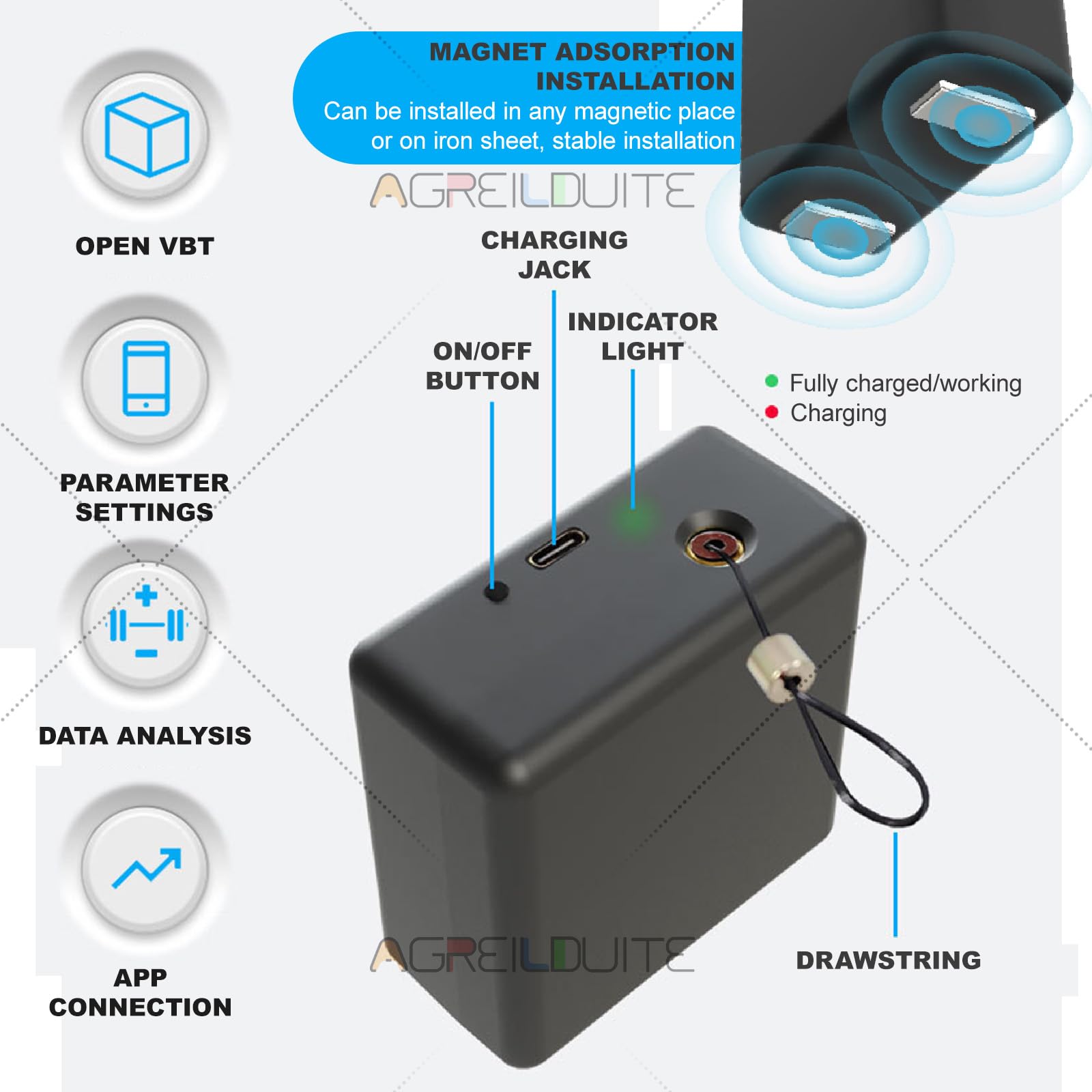 Dispositivo di allenamento professionale basato sulla velocità - Rilevatore di velocità e forza - Velocità, potenza e affaticamento in tempo reale - Con feedback vocale, batteria da 50 ore