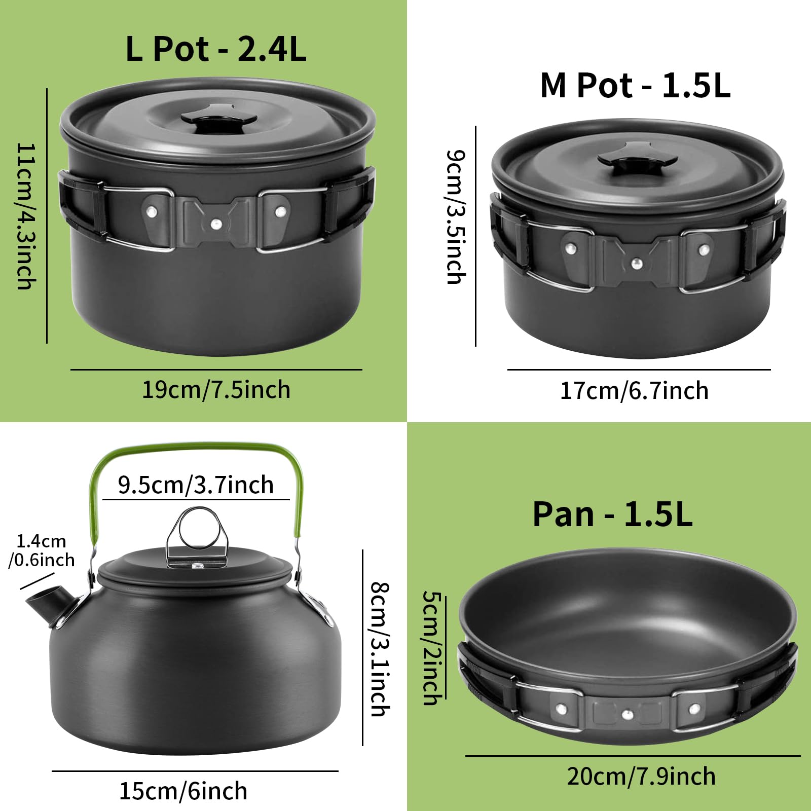 Camping Kochgeschirr Set Kochgeschirr Kochset Töpfen Aluminium, Camping Topf Outdoor Geschirr 4 Personen, Camping Geschirr Set 4 Personen, Camping Geschirr Campingtopf