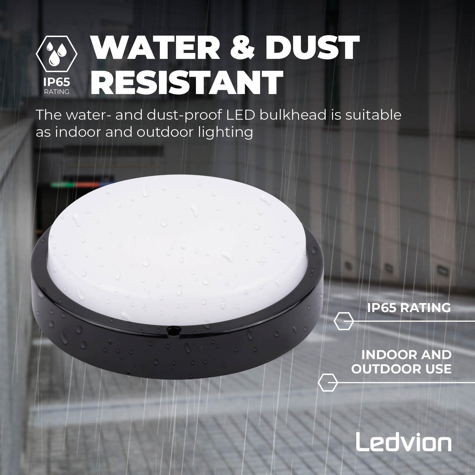 Ledvion - Lampara LED Techo, IP65, 10W, 1000Lm, 2700/4000/6000 K, Negro, 220-240V, Lámpara de Sótano, Aplique de Pared, Interiot, Exterior