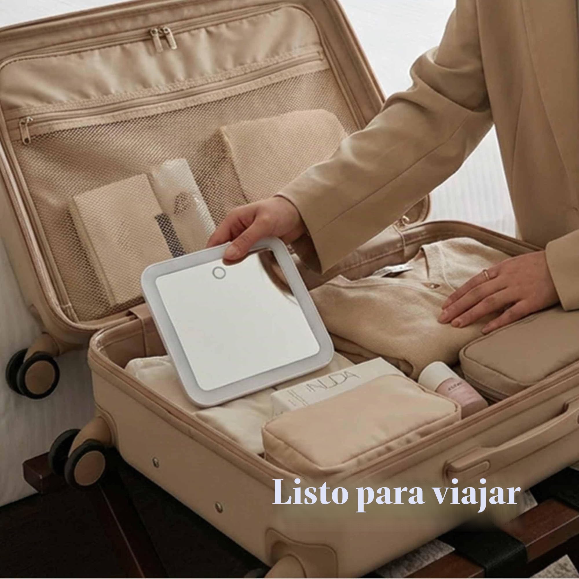 Fancii Espejo de Aumento 10x Recargable para Maquillaje con 3 Configuraciones de Luz LED - Táctil Regulable, Poderoso Ventosa - Espejo Iluminado de Baño (Mira 2)
