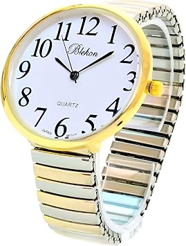Geneva Super Large Stretch Watch Clear Number Easy Read Two Tone