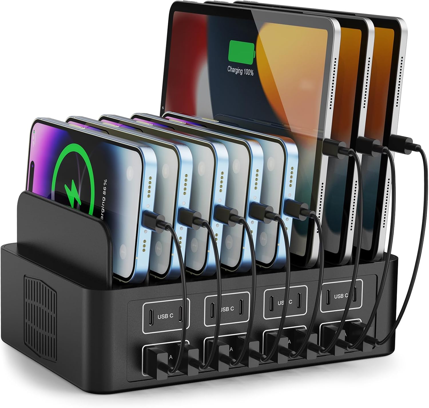 150W/35A Charging Station for Multiple Devices, RUANSZZ 16 Port USB C Fast Charging Station, Multiple Charger Organizer Compatible with Cell Phone, iPad, Kindle, Tablet and Other Electronic