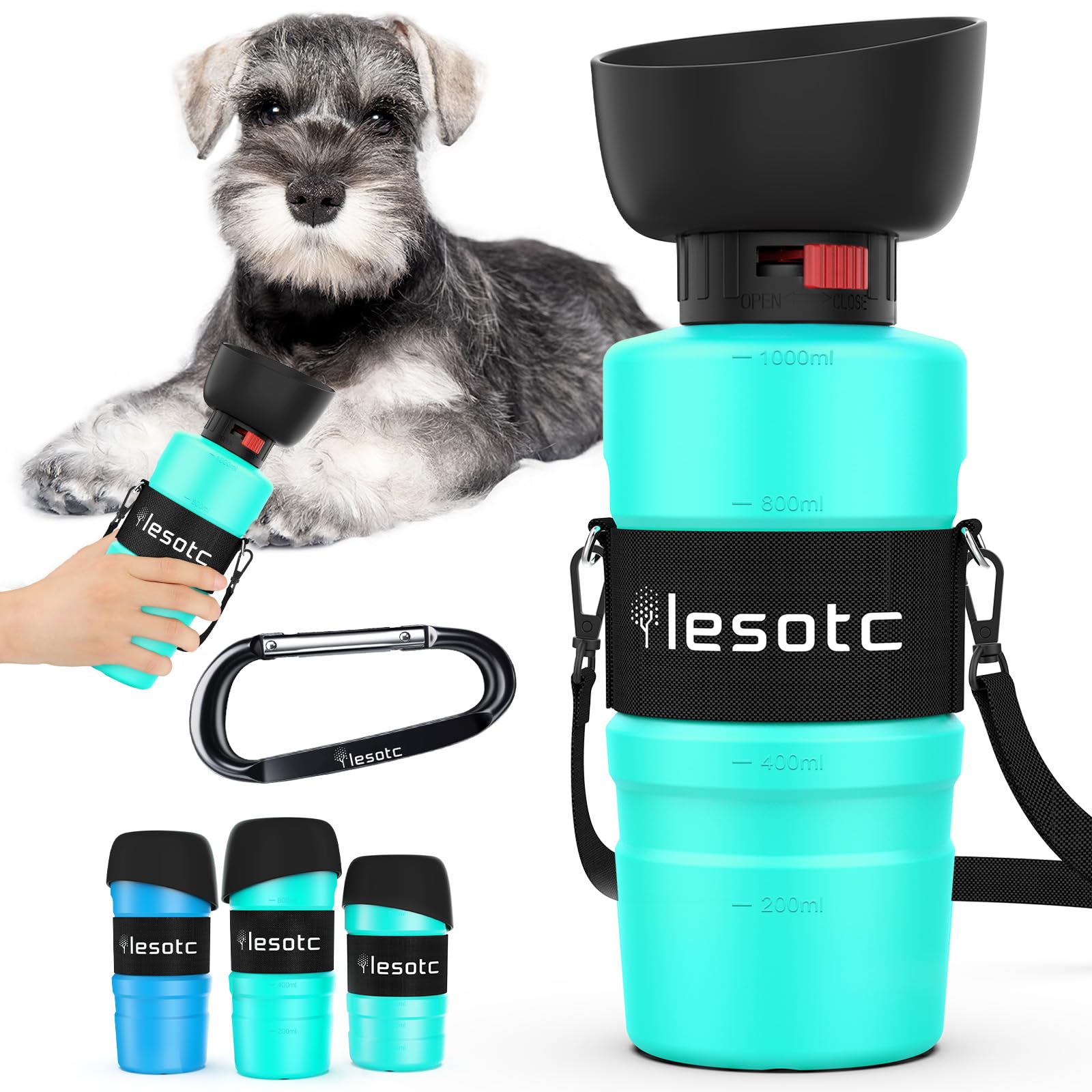 lesotc 520ml Hundetrinkflasche für unterwegs, Faltbare Hund Auslaufsicher Wasserflasche, Hunde Wasserspender für Täglich Spazieren Gehen Reisen Campen, Blau