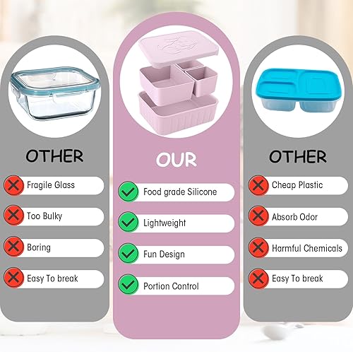 Miniatura 10 de Lonchera Bento para niños, lonchera reutilizable de silicona para niños, contenedor de almuerzo a prueba de fugas, contenedor de almacenamiento de