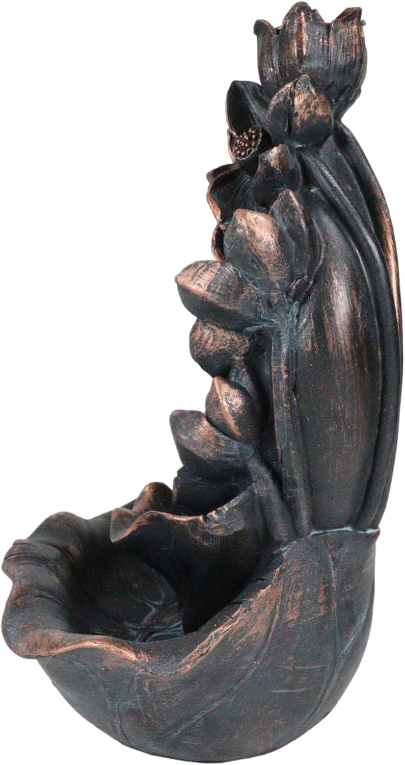 Ebros Gift Eastern Enlightenment Buddha Monk Meditating On Crescent Lotus Moon with Padme Flower Basin Backflow Incense Cone Burner Smoke Waterfall Holder Figurine Buddhism Feng Shui Zen Accent