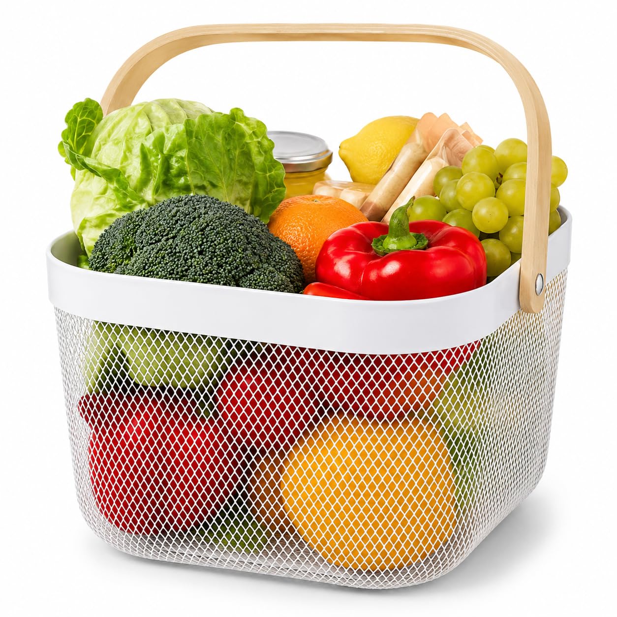Multipurpose Storage Basket with Wooden Handle | Metal Mesh Organizer for Kitchen, Bathroom & Laundry | Vegetable, Fruit, Toiletry Basket | Rust Resistant | Modern Design | Multicolor-image-20