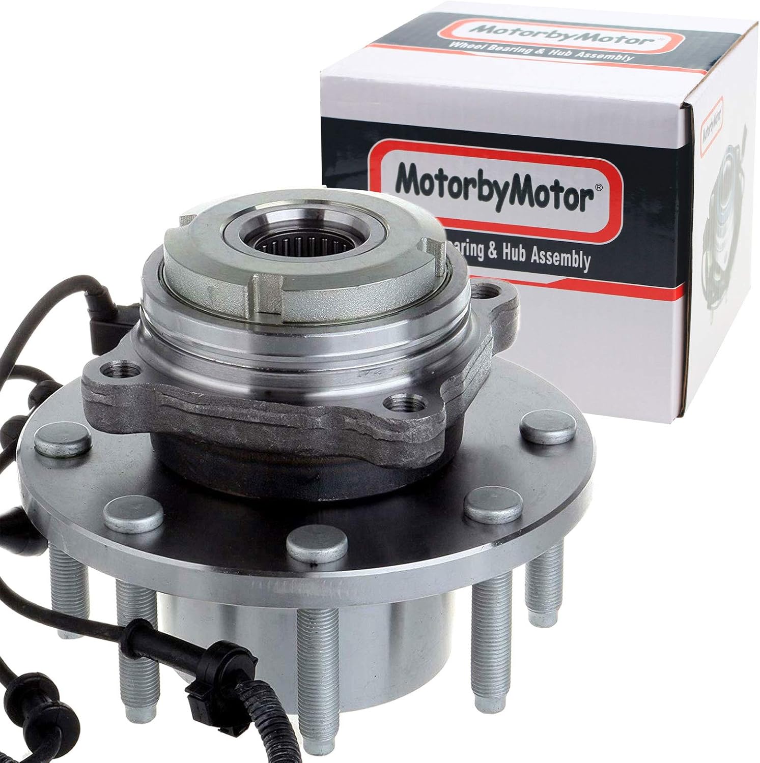 MotorbyMotor 515056 Front Wheel Bearing and Hub Assembly 4WD with 8 Lugs for 2003 2004 Ford F-250 F-350 Super Duty, 2003-2005 Ford Excursion Low-Runout OE Replacement Hub Bearing w/ABS