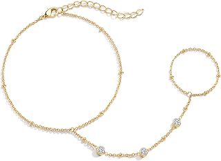 POXTEXJEWELRY Gold Stackable Bracelets Set for Women - Dainty Thick Cuff, Beaded CZ Hand Chain, Non-Tarnish Trendy Stack Jewelry Gift