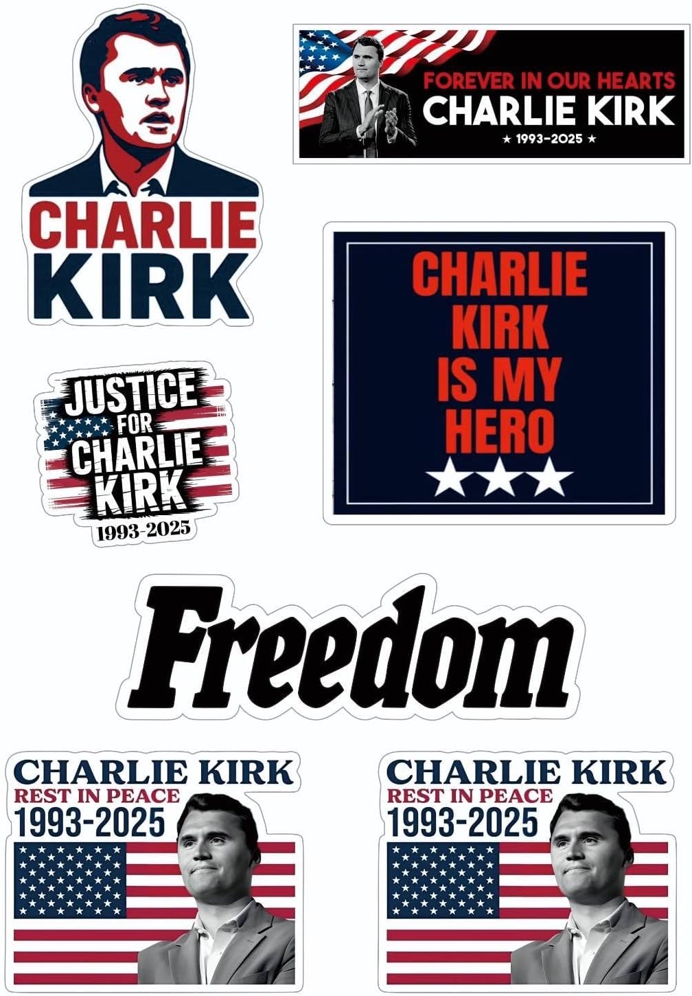 Charlie Kirk True American Hero Sticker Pack Set, 5 inch Each Car Sticker Decal Truck Window Bumper Sticker (7pcs)