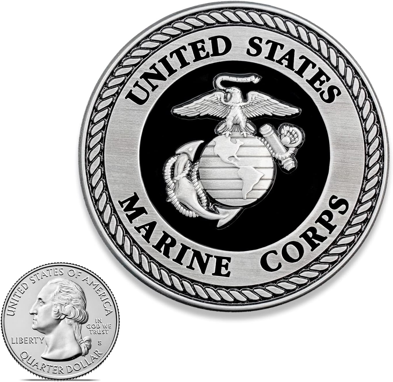 USMC Medallion – 2.25 Inches – Black and Silver Marine Corps EGA Eagle Globe Anchor Emblem (Pack of 2)