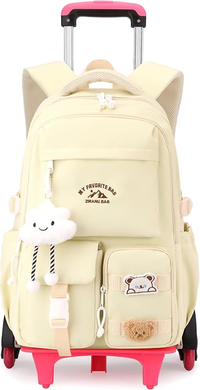 Mochila enrollable con ruedas para niñas, mochila escolar con ruedas para niñas, bolso escolar enrollable, bolso de libros enrollable, equipaje de mano para niños, amarillo claro